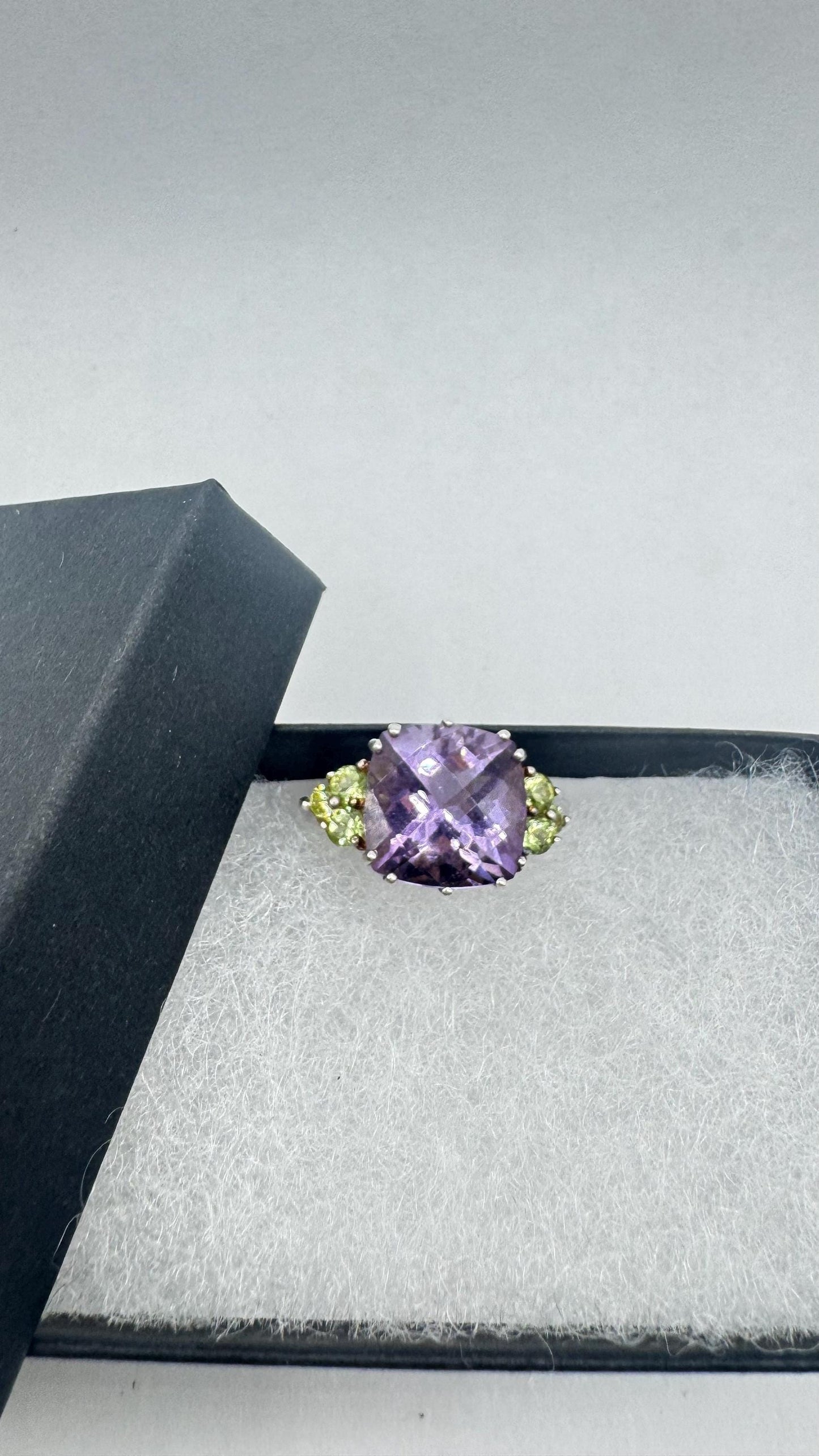 Vintage Purple Amethyst Green Peridot Cocktail Ring 925 Sterling Silver