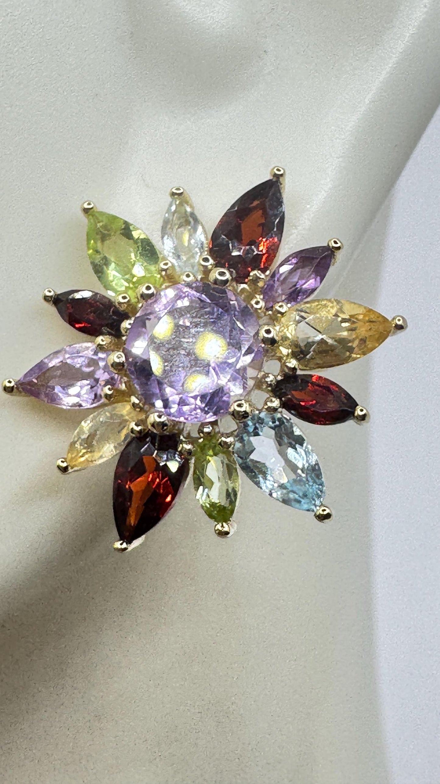 Vintage Mixed Gemstone Gold 925 Sterling Silver button Earrings