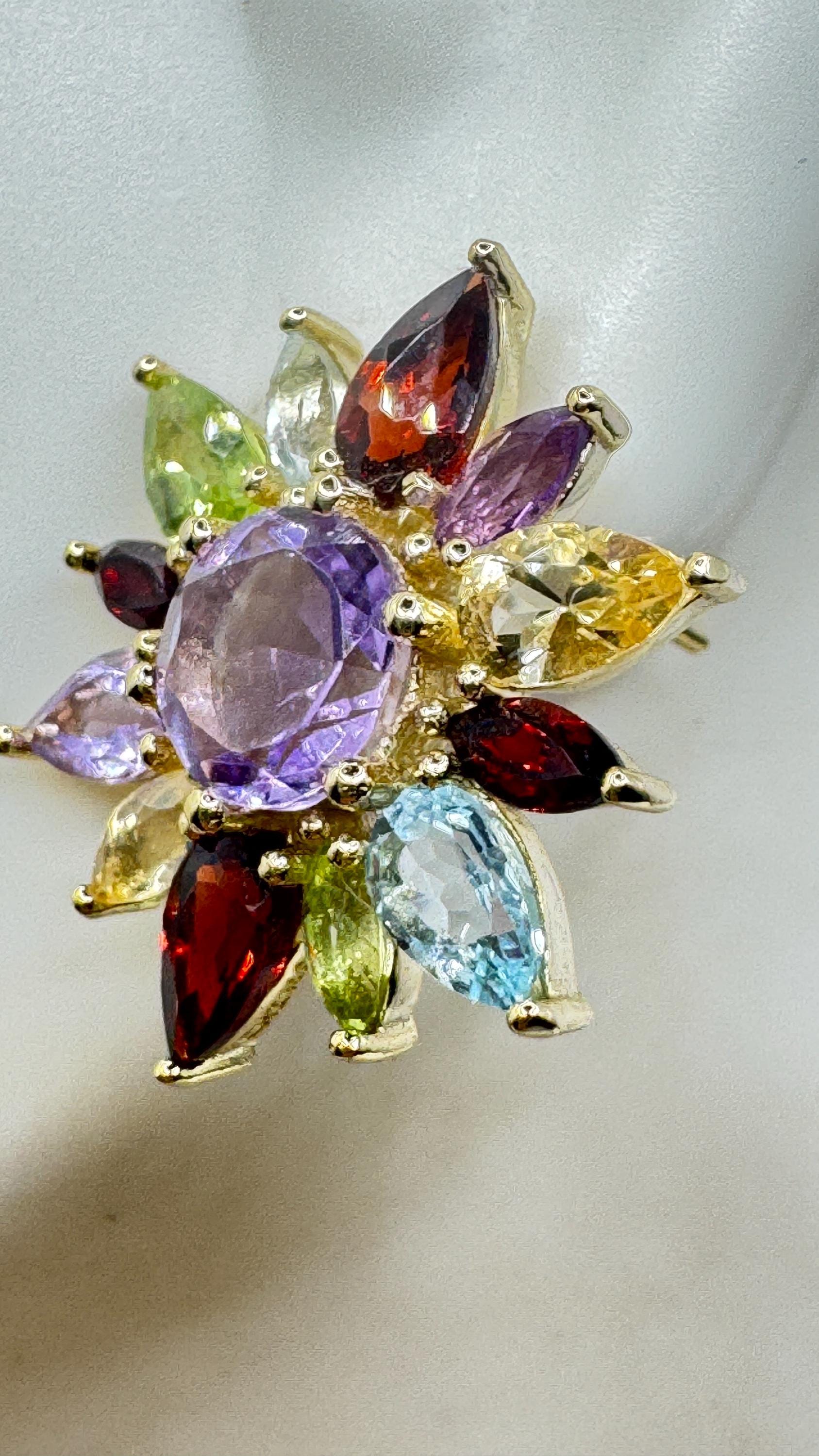 Vintage Mixed Gemstone Gold 925 Sterling Silver button Earrings