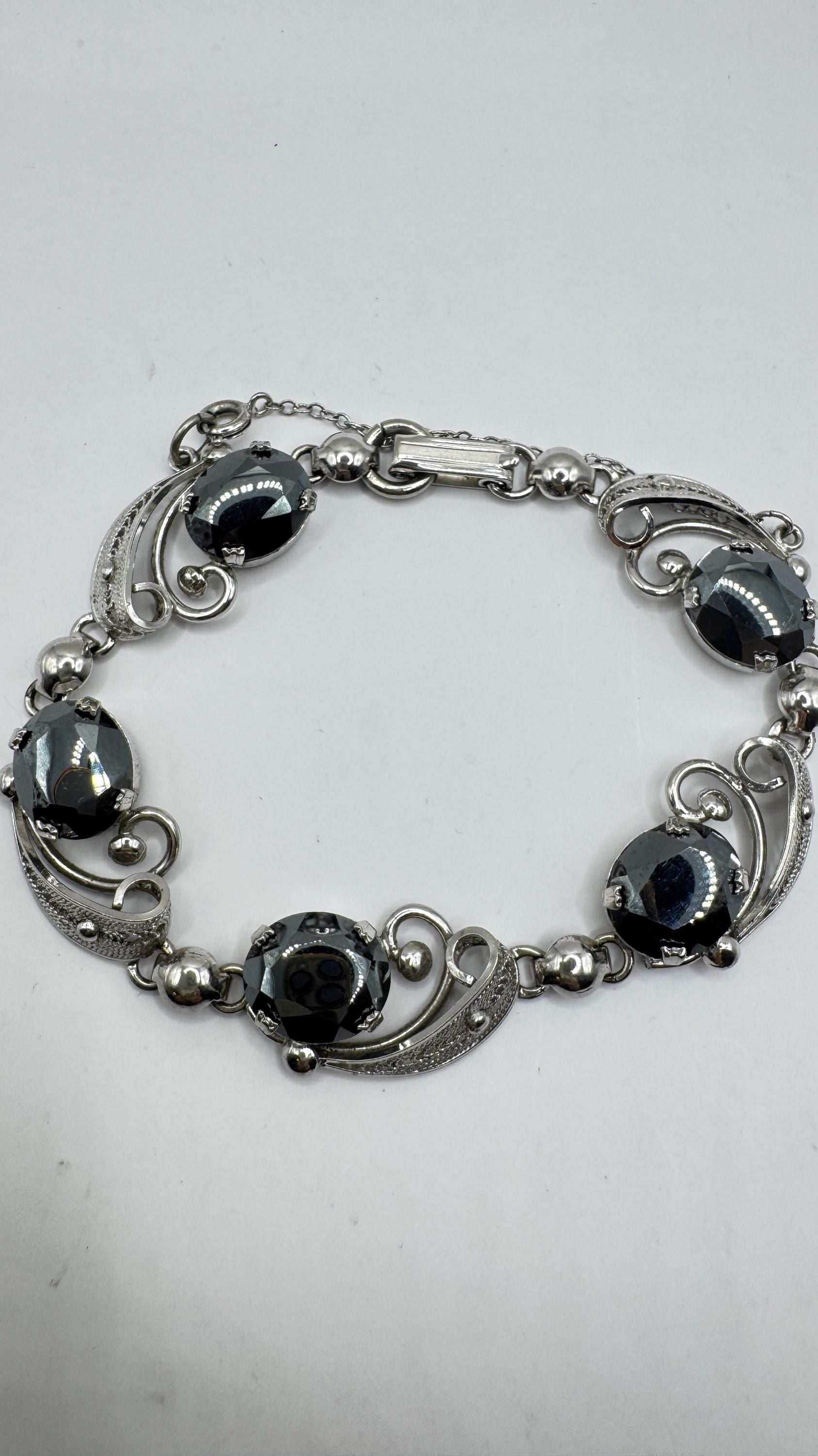 Vintage Hemetite 925 Sterling Silver Bracelet