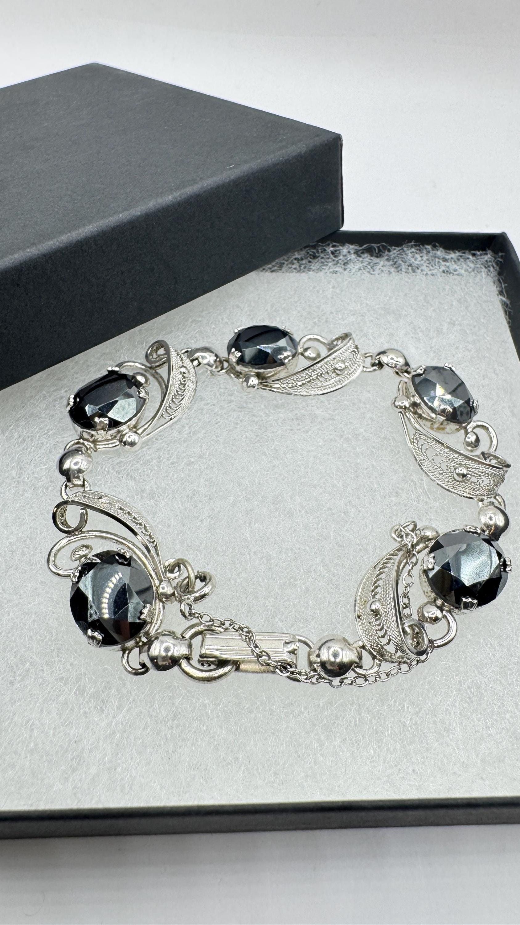 Vintage Hemetite 925 Sterling Silver Bracelet