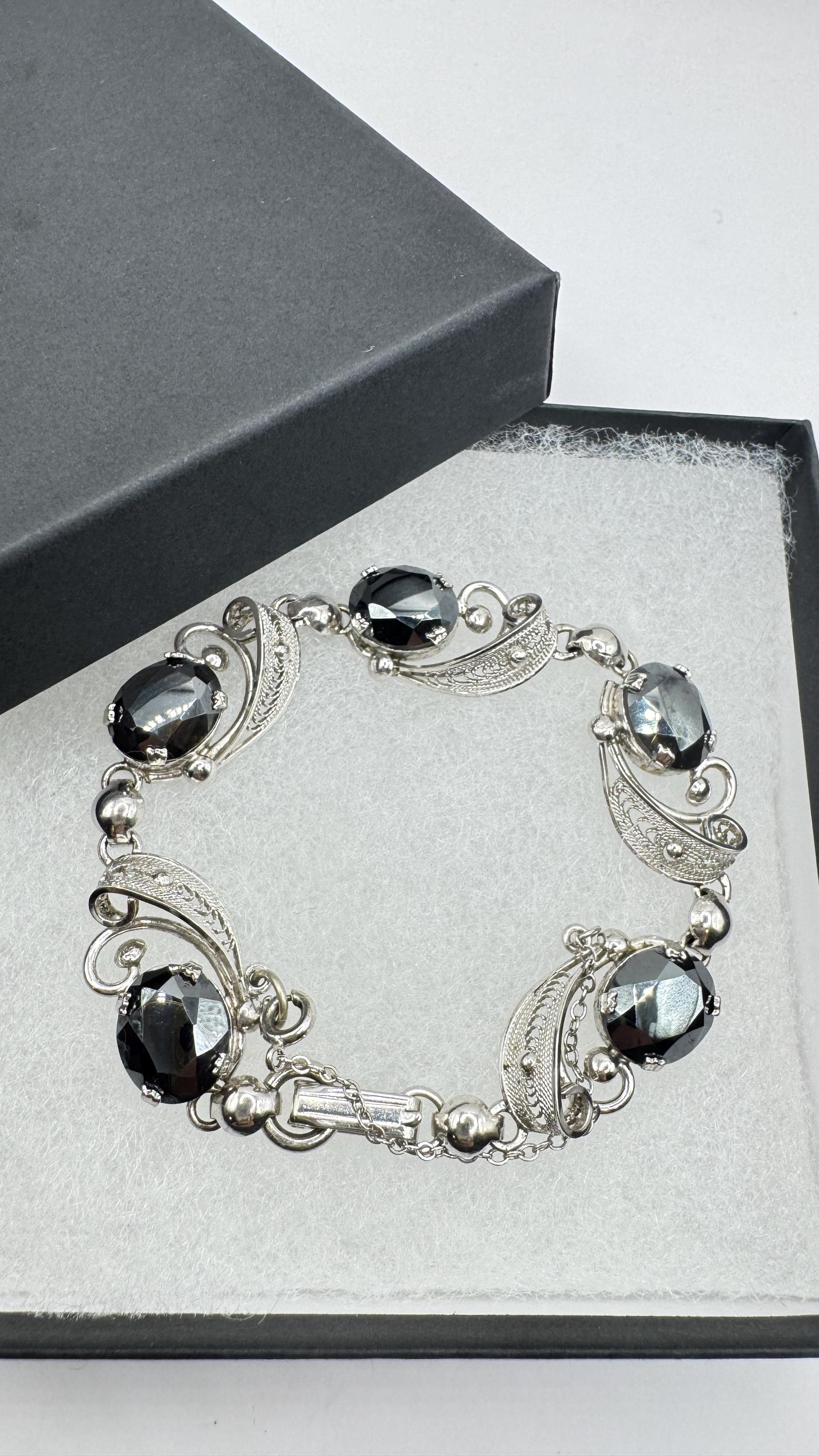 Vintage Hemetite 925 Sterling Silver Bracelet