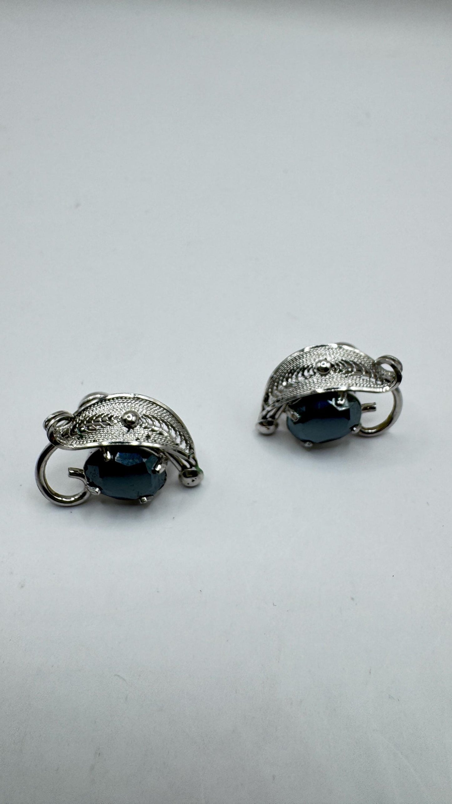 Antique Vintage Hemetite 925 Sterling Silver Screw Back Earrings