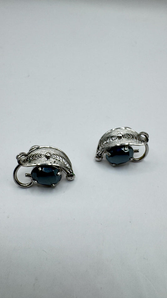 Antique Vintage Hemetite 925 Sterling Silver Screw Back Earrings