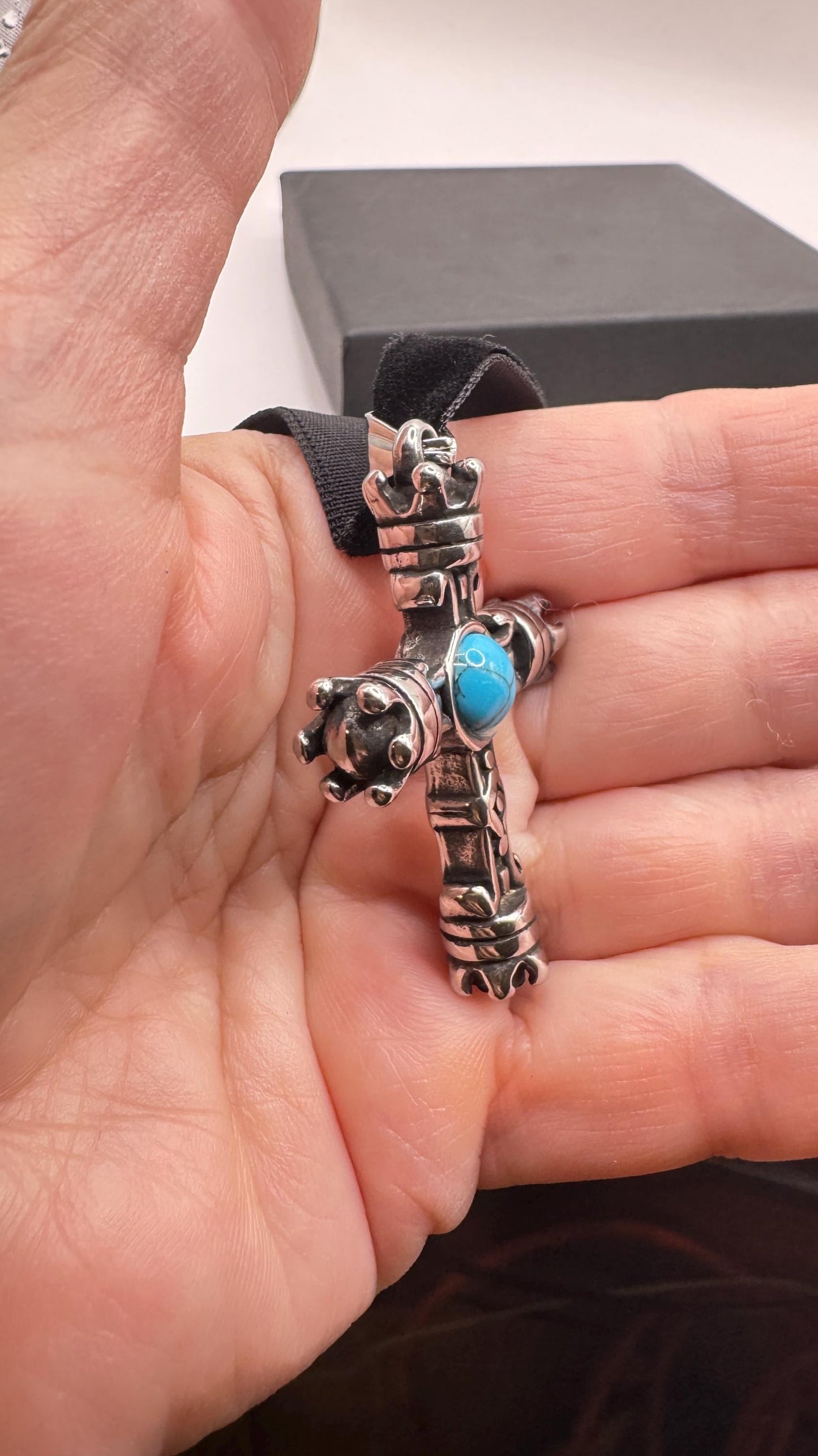 vintage Turquoise Silver Stainless Steel Cross necklace