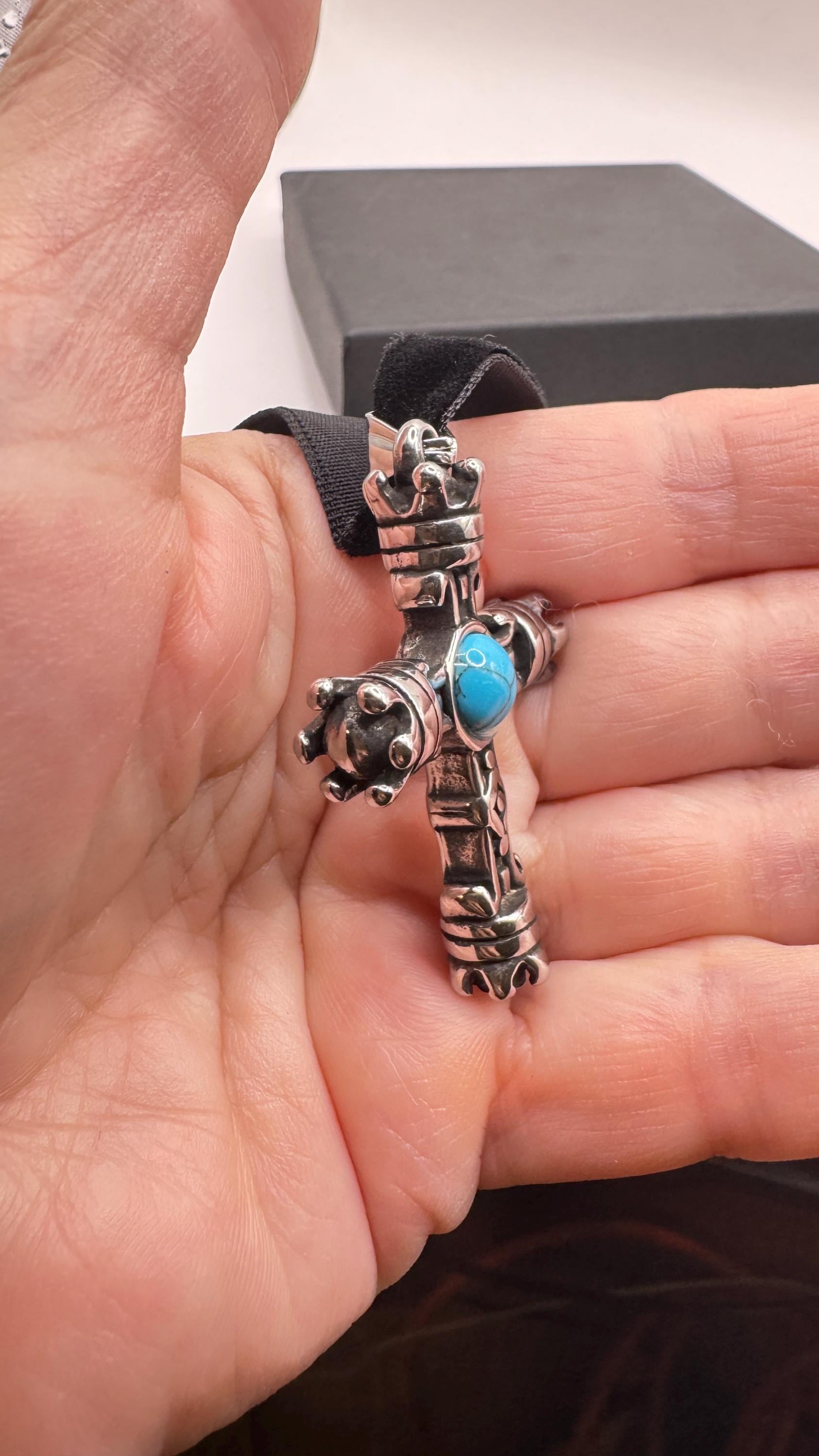 vintage Turquoise Silver Stainless Steel Cross necklace