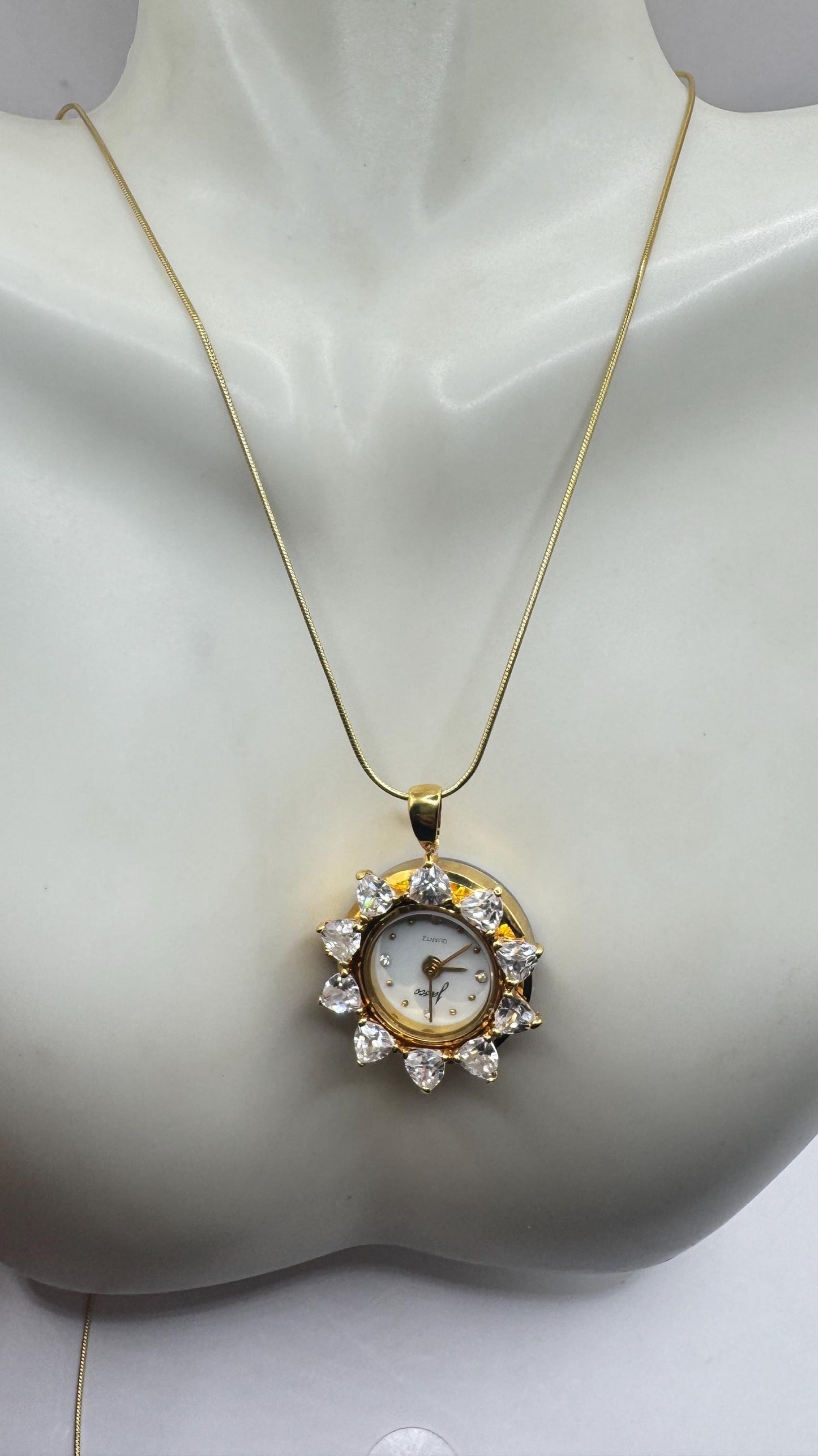 Vintage Watch Necklace 925 Sterling Silver Genuine Gemstone Antique Pendant