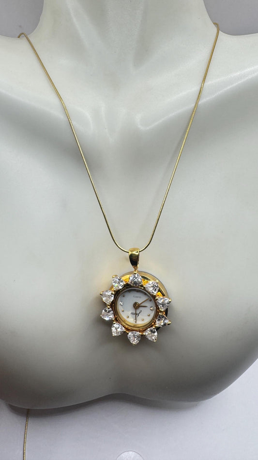 Vintage Watch Necklace 925 Sterling Silver Genuine Gemstone Antique Pendant