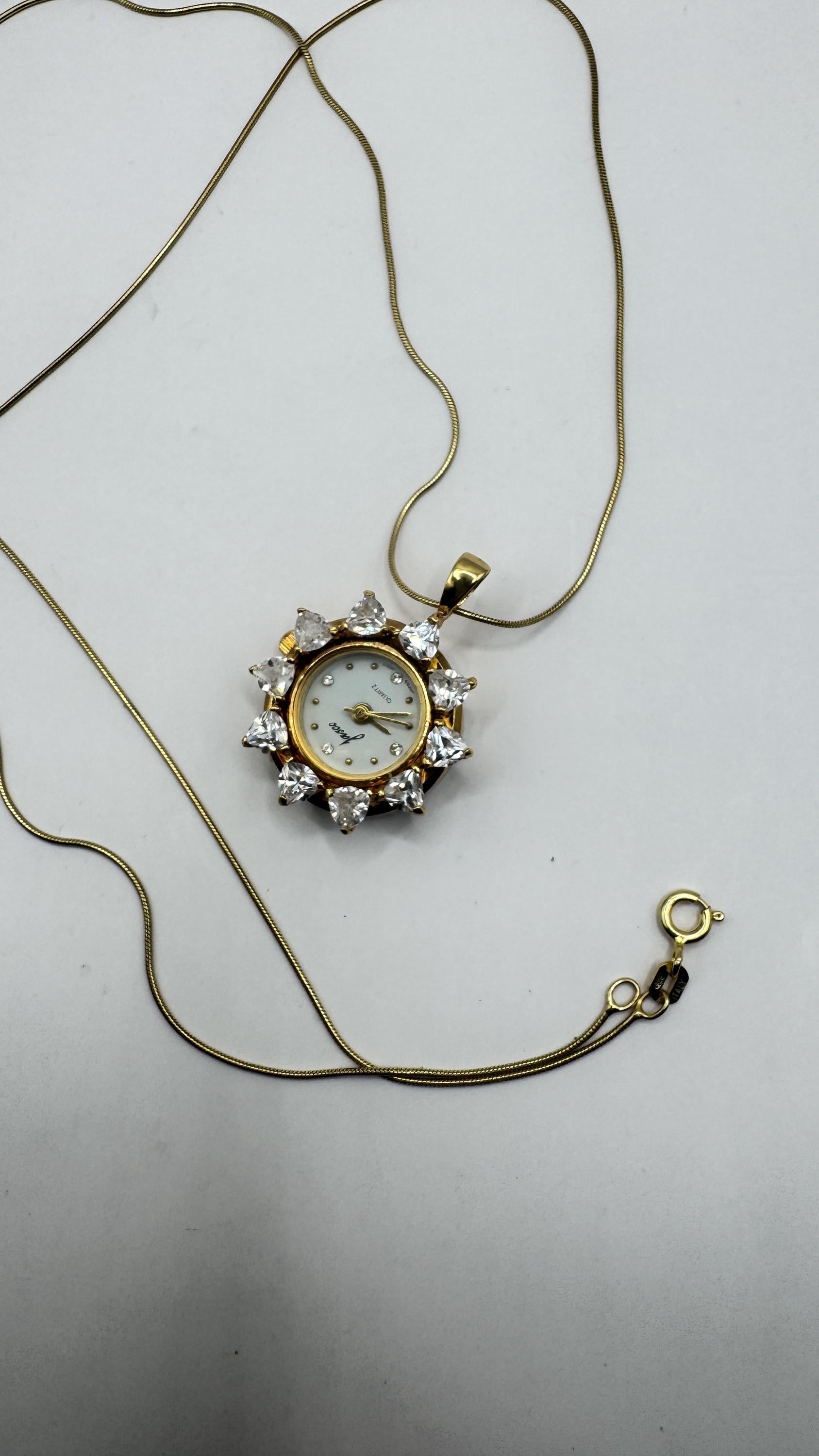 Vintage Watch Necklace 925 Sterling Silver Genuine Gemstone Antique Pendant