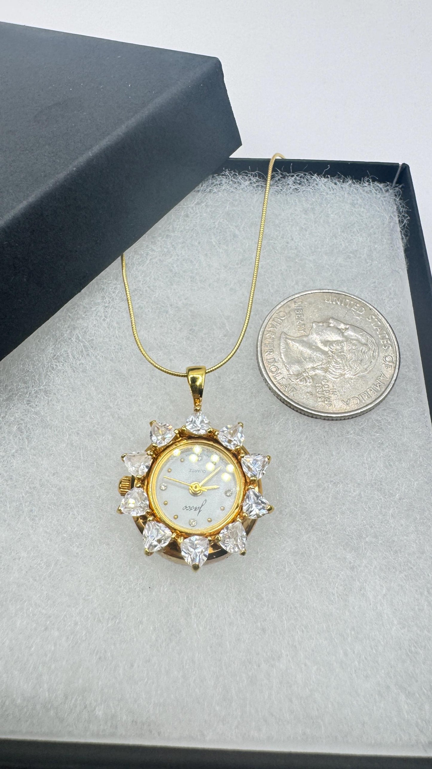 Vintage Watch Necklace 925 Sterling Silver Genuine Gemstone Antique Pendant