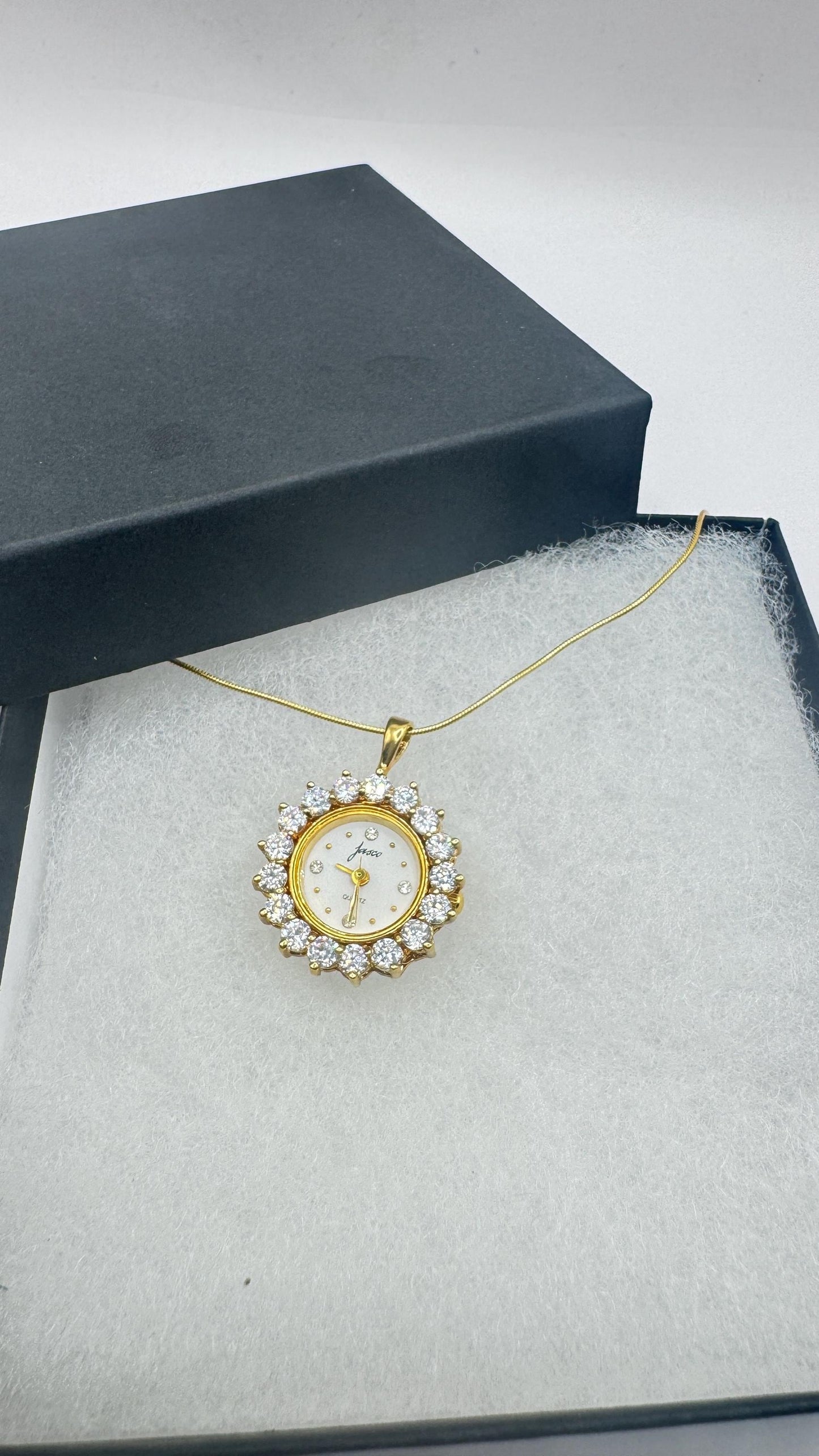 Vintage Watch Necklace 925 Sterling Silver Red CZ Antique Pendant