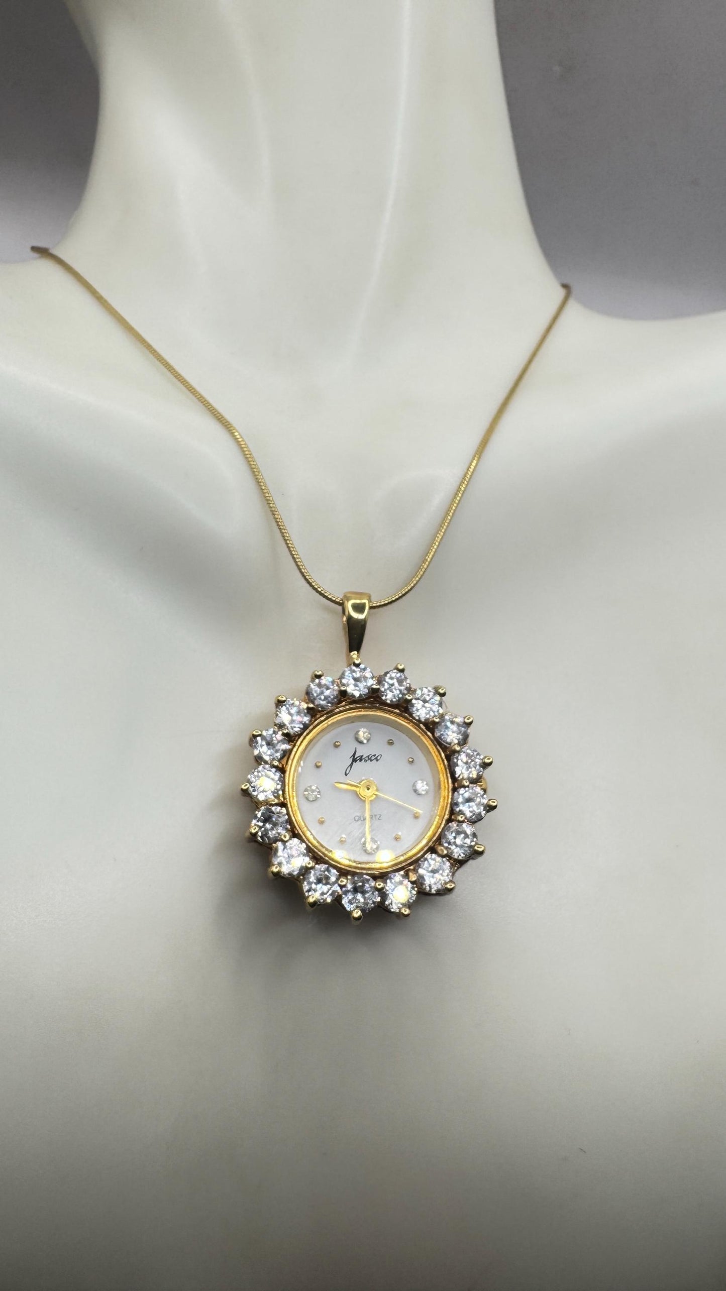 Vintage Watch Necklace 925 Sterling Silver Red CZ Antique Pendant