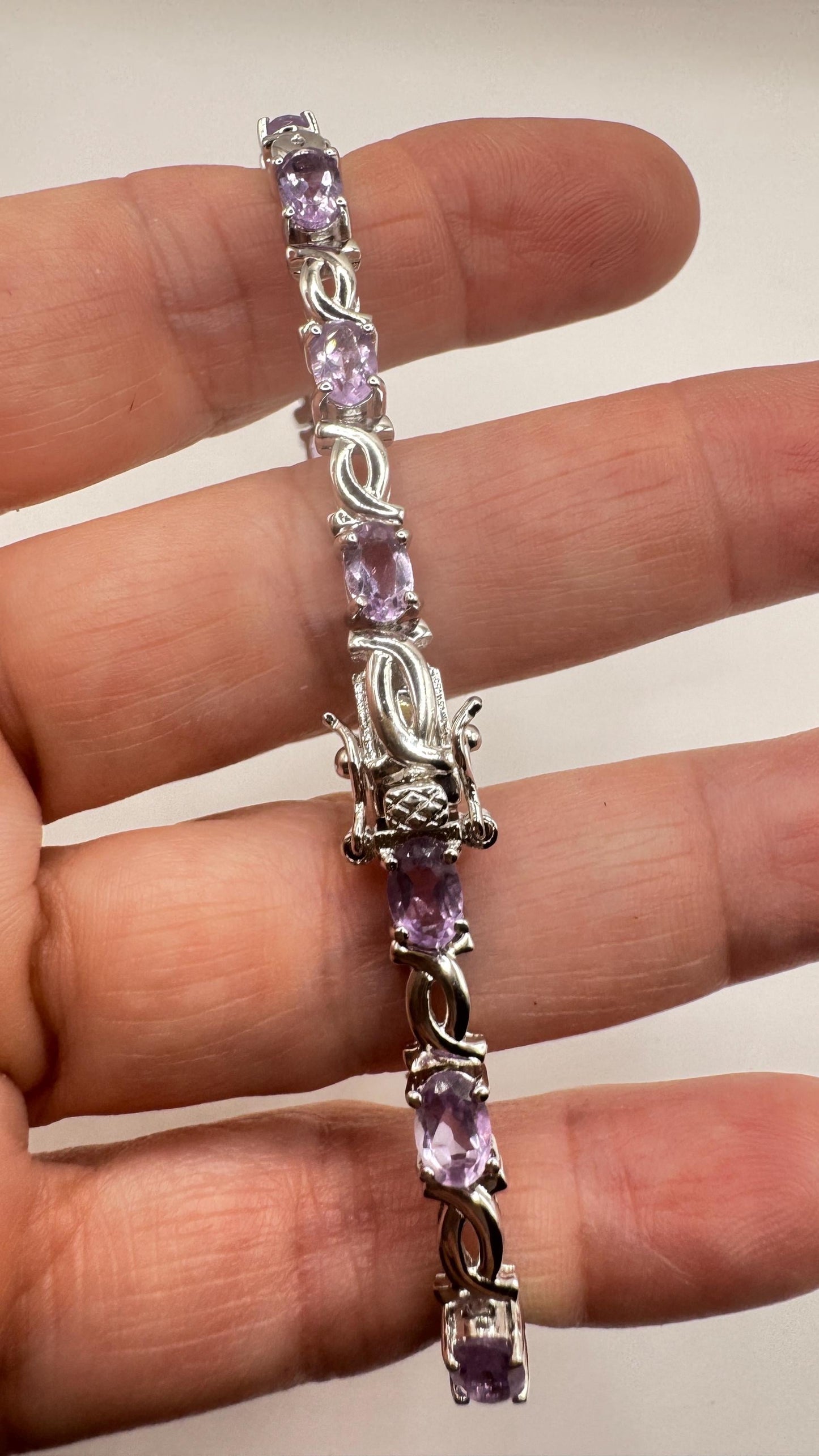 Vintage Purple Amethyst Tennis Bracelet in 925 Sterling Silver