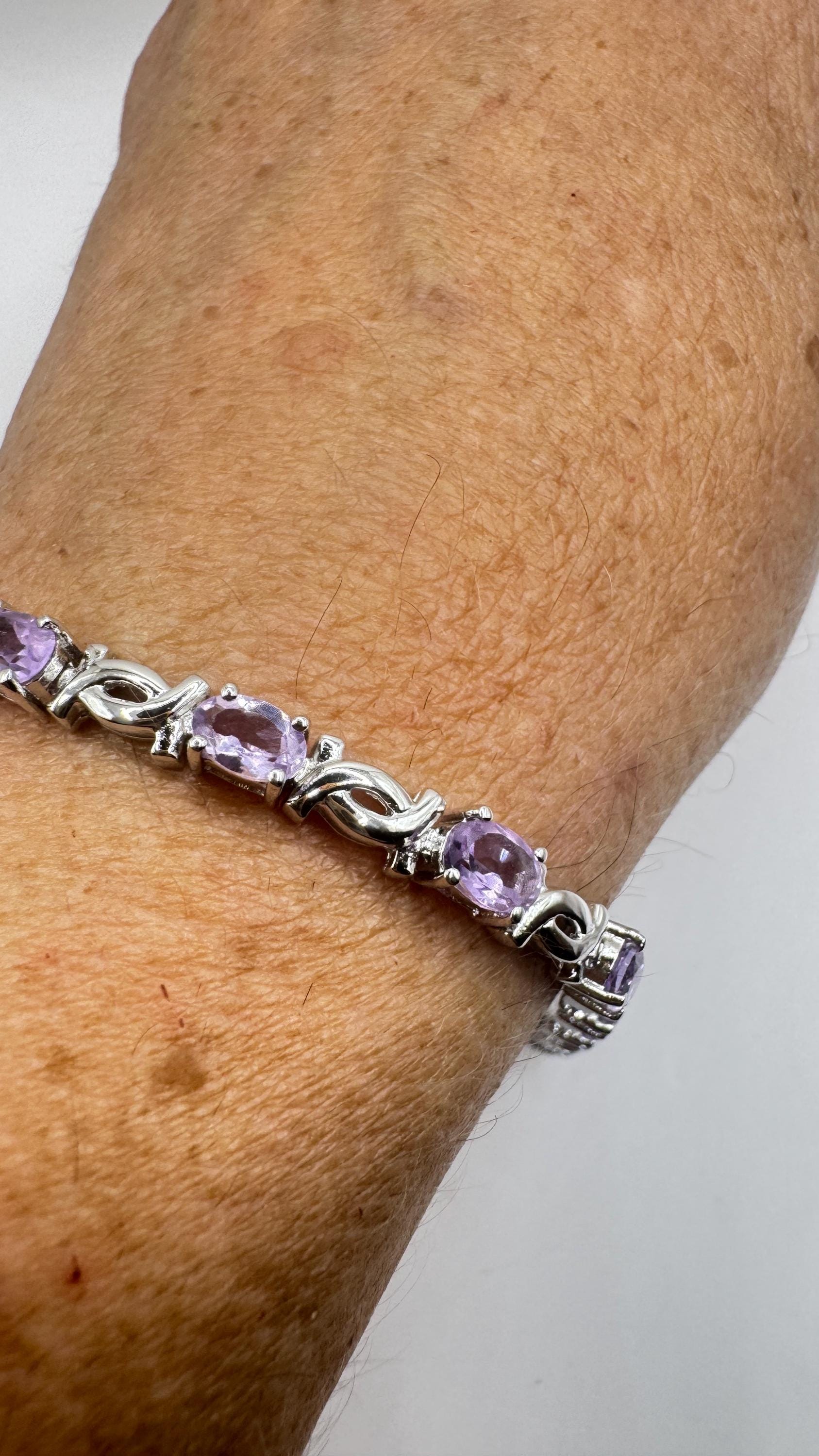 Vintage Purple Amethyst Tennis Bracelet in 925 Sterling Silver