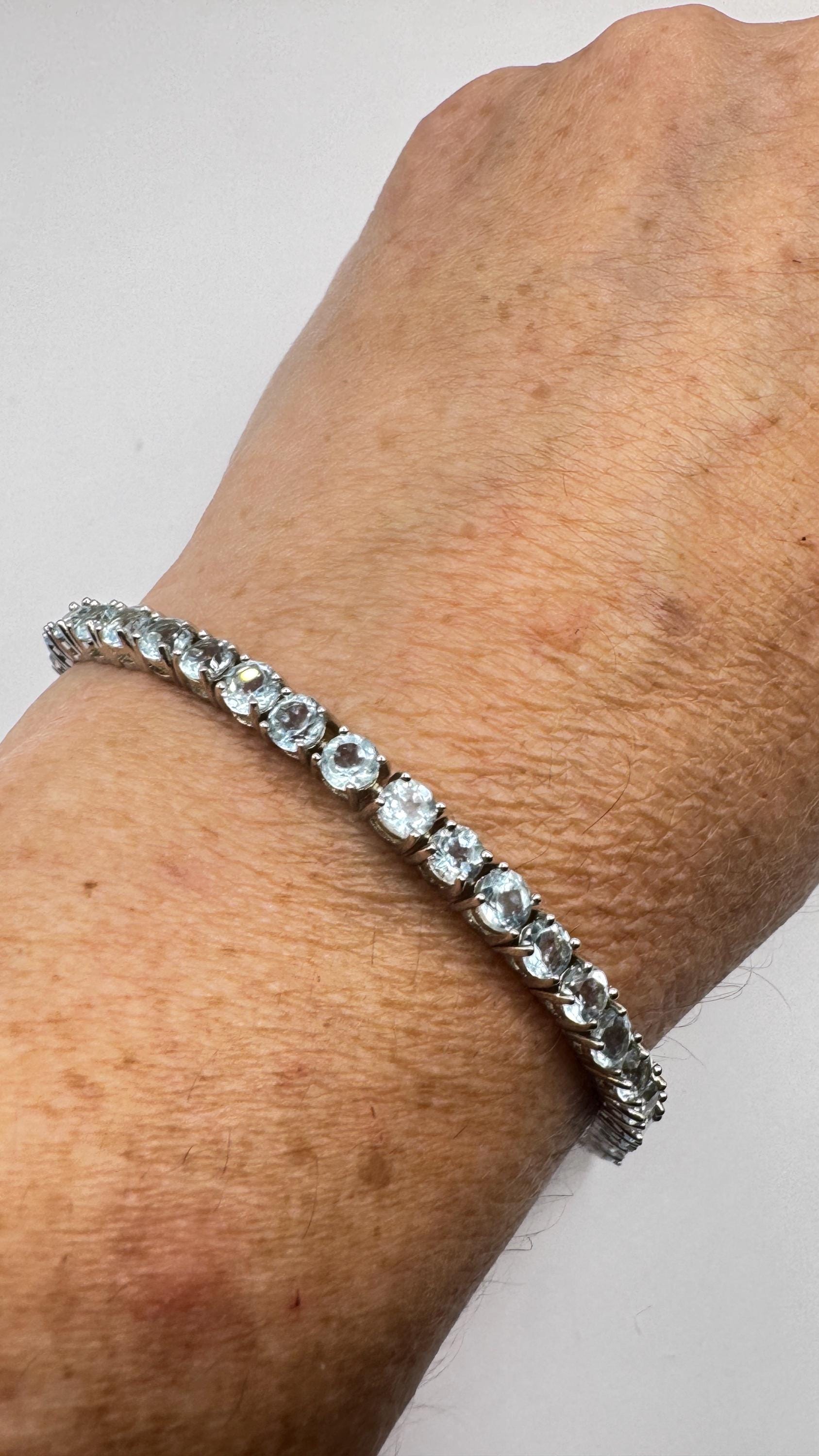 Vintage Blue Topaz Tennis Bracelet | 925 Sterling Silver, 7 inch