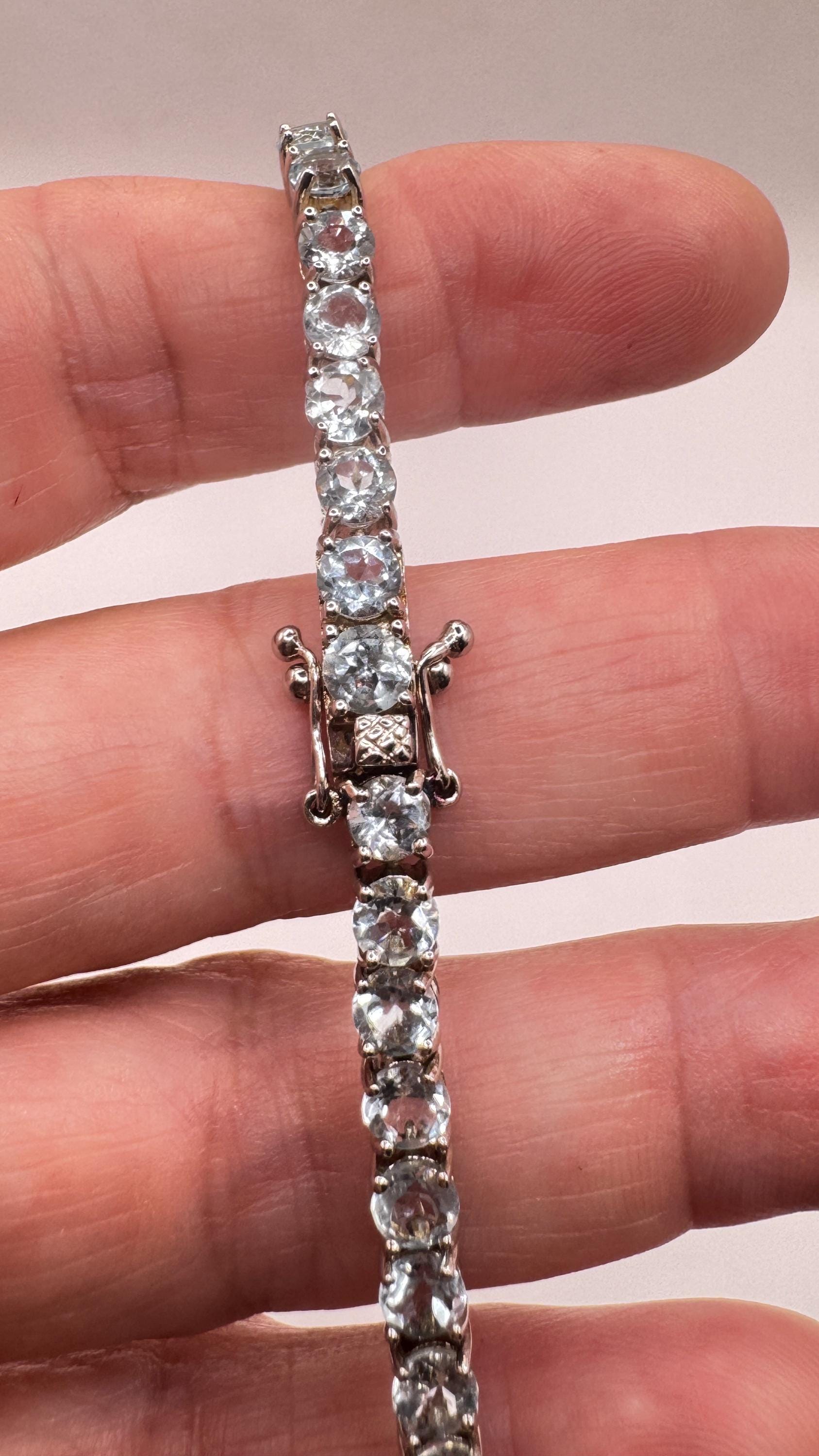 Vintage Blue Topaz Tennis Bracelet | 925 Sterling Silver, 7 inch