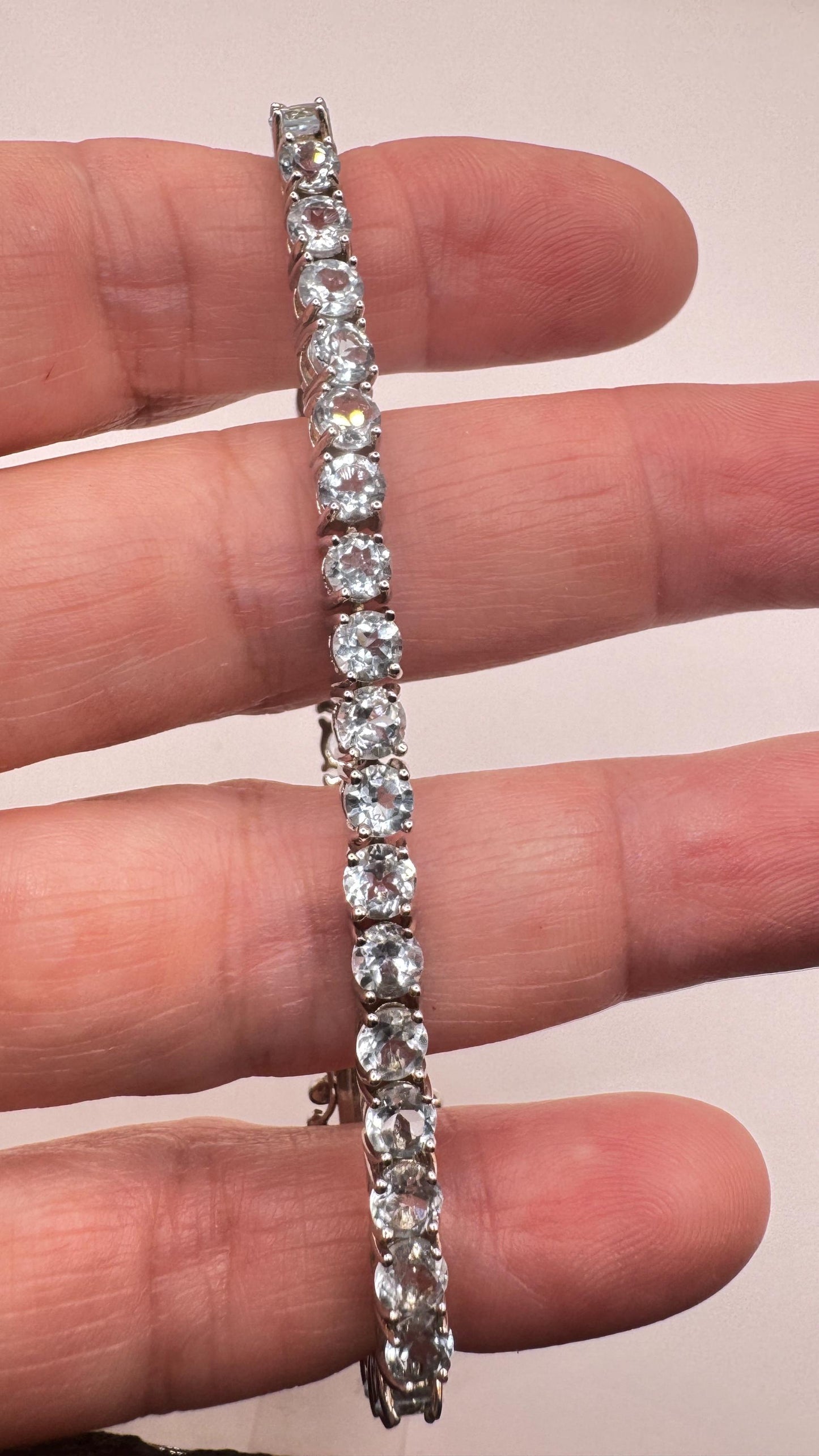 Vintage Blue Topaz Tennis Bracelet | 925 Sterling Silver, 7 inch