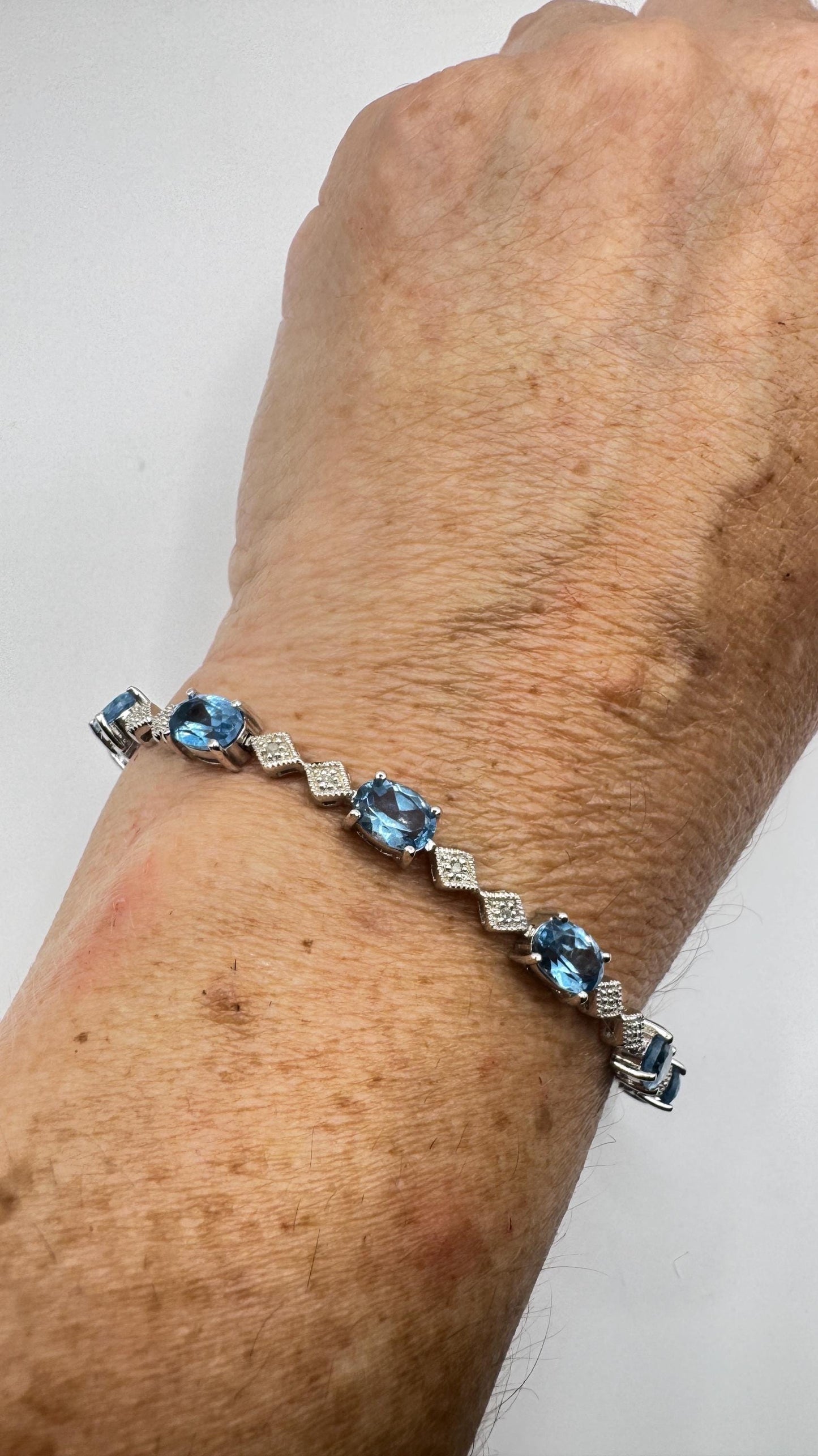 Vintage Blue Topaz Diamond 925 Sterling Silver Tennis Bracelet
