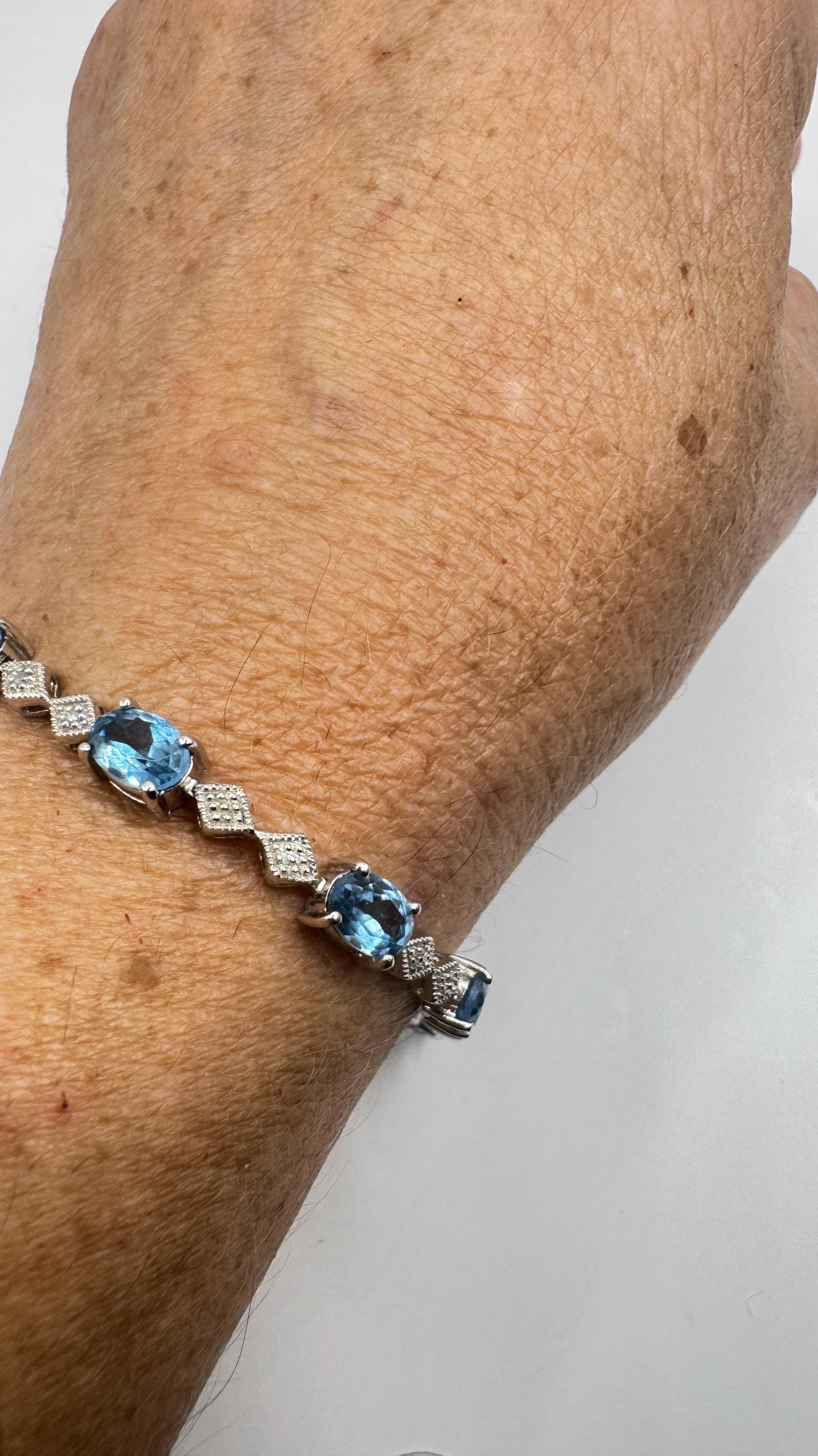 Vintage Blue Topaz Diamond 925 Sterling Silver Tennis Bracelet