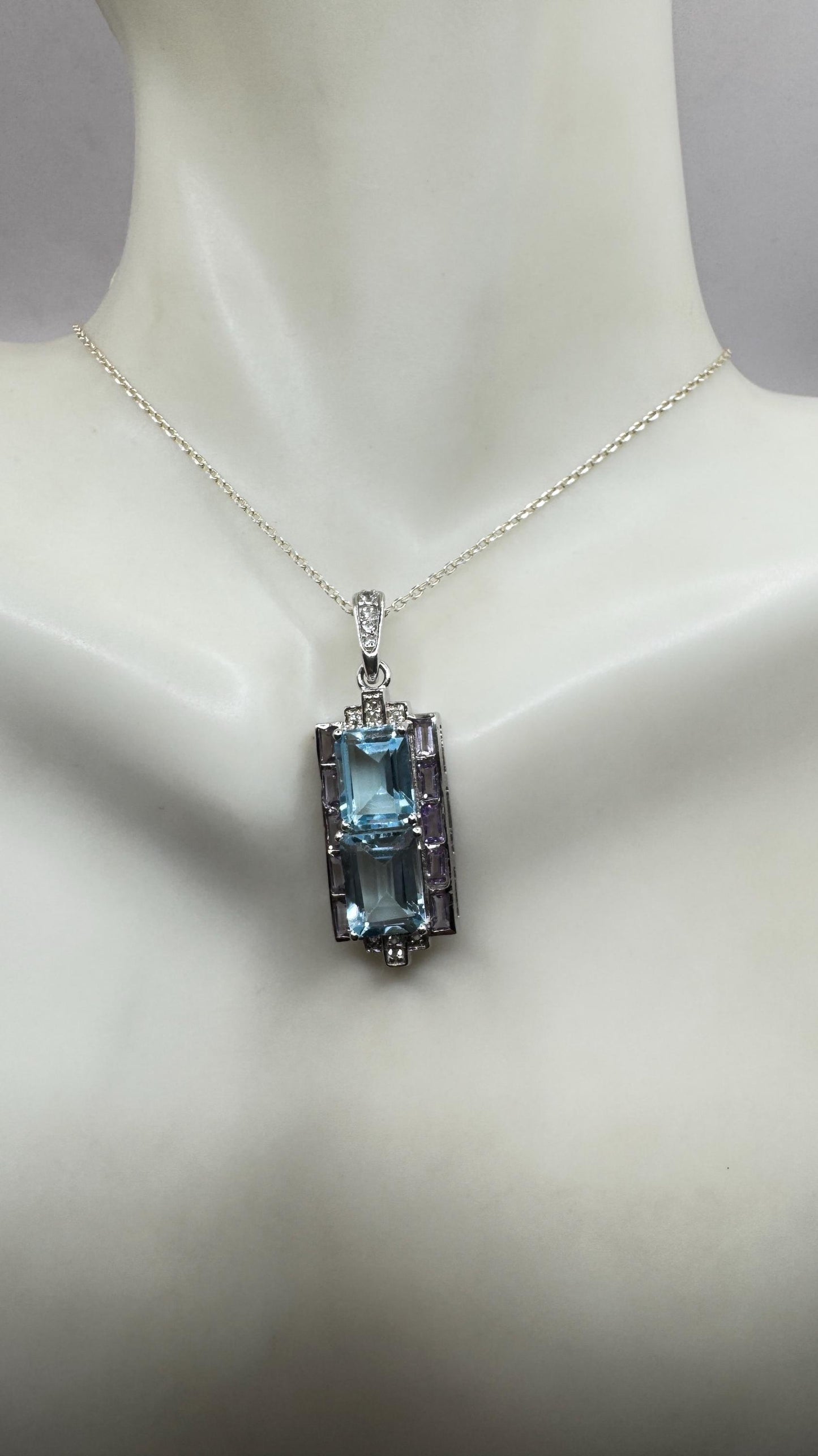 Vintage Blue Topaz 925 Sterling Silver Necklace