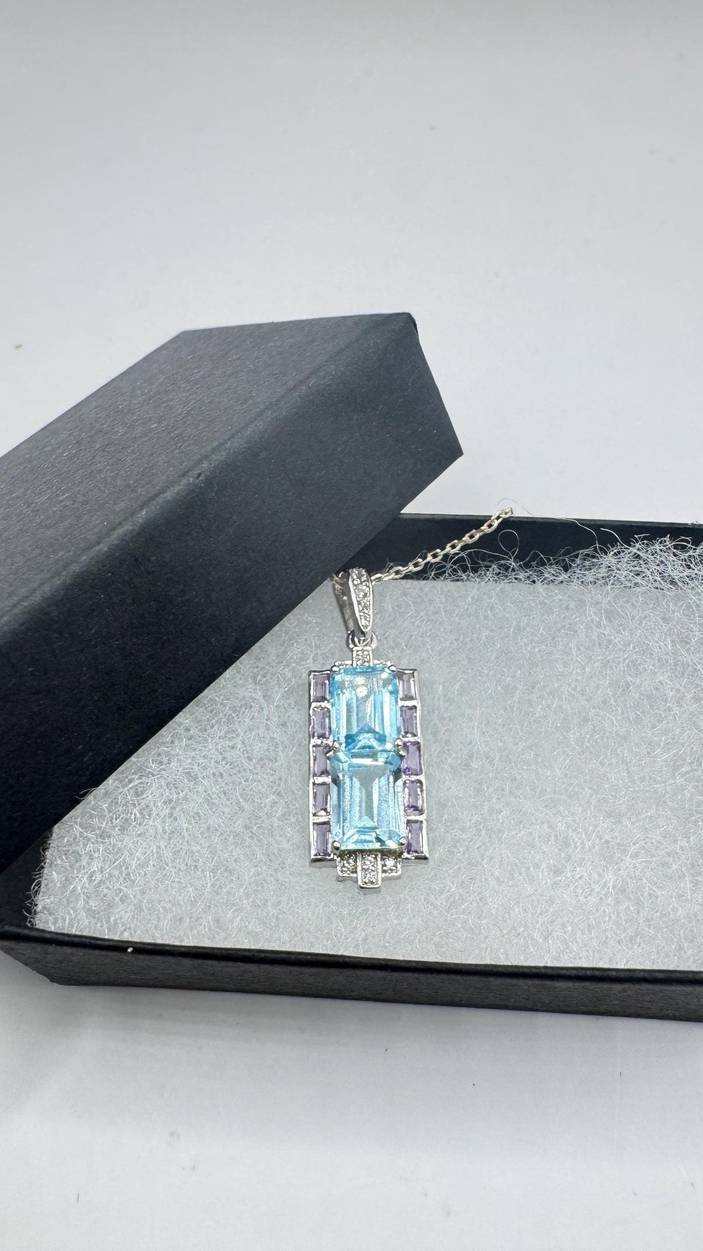 Vintage Blue Topaz 925 Sterling Silver Necklace