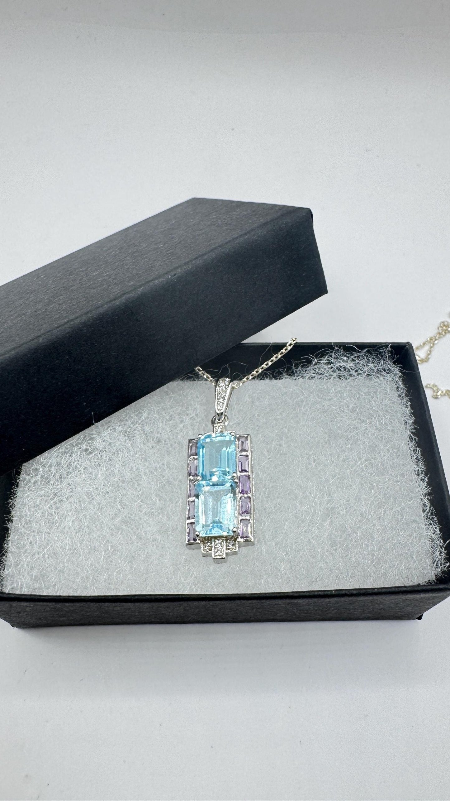 Vintage Blue Topaz 925 Sterling Silver Necklace