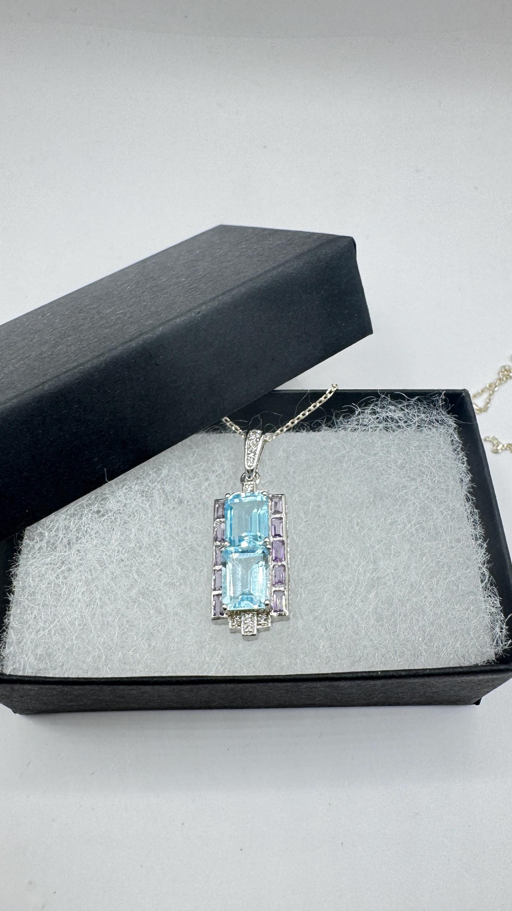 Vintage Blue Topaz 925 Sterling Silver Necklace