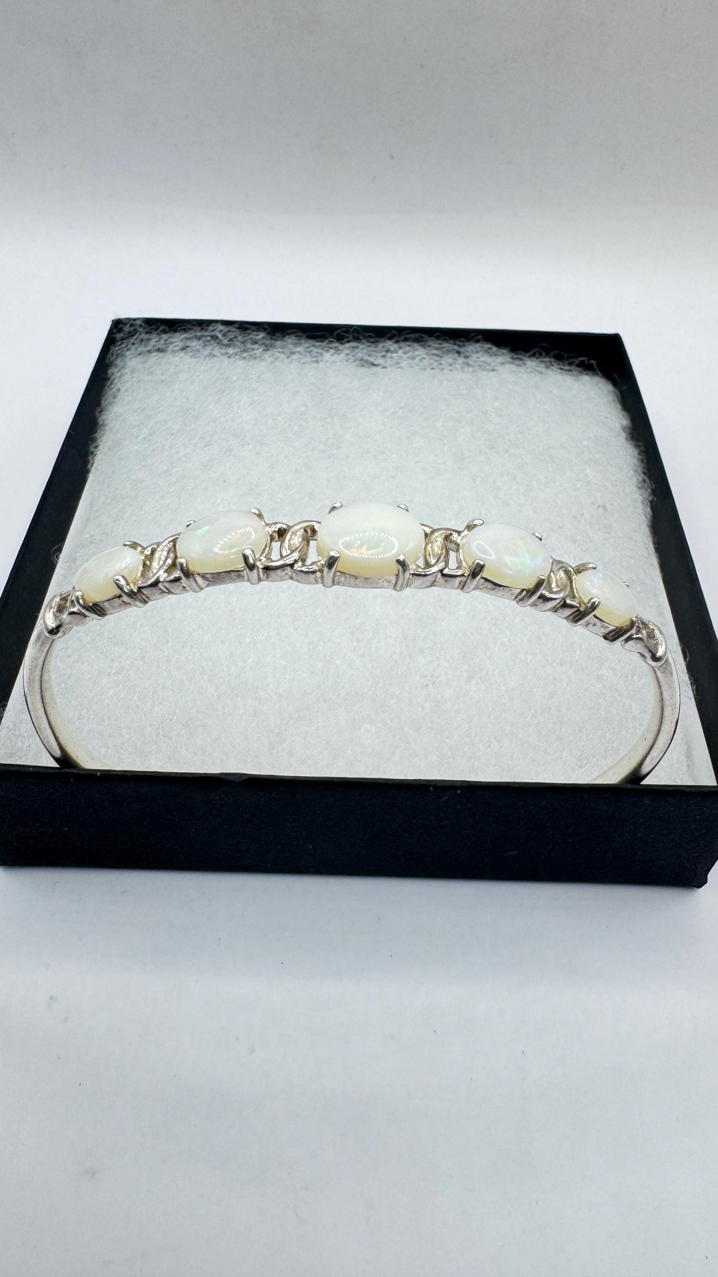 Vintage Blue Fire Opal Bangle Cuff Bracelet 925 Sterling Silver