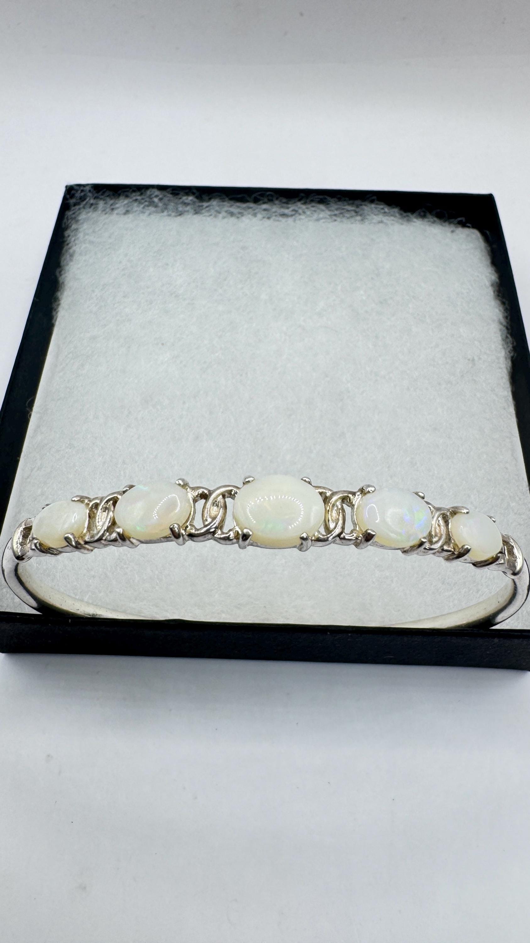 Vintage Blue Fire Opal Bangle Cuff Bracelet 925 Sterling Silver