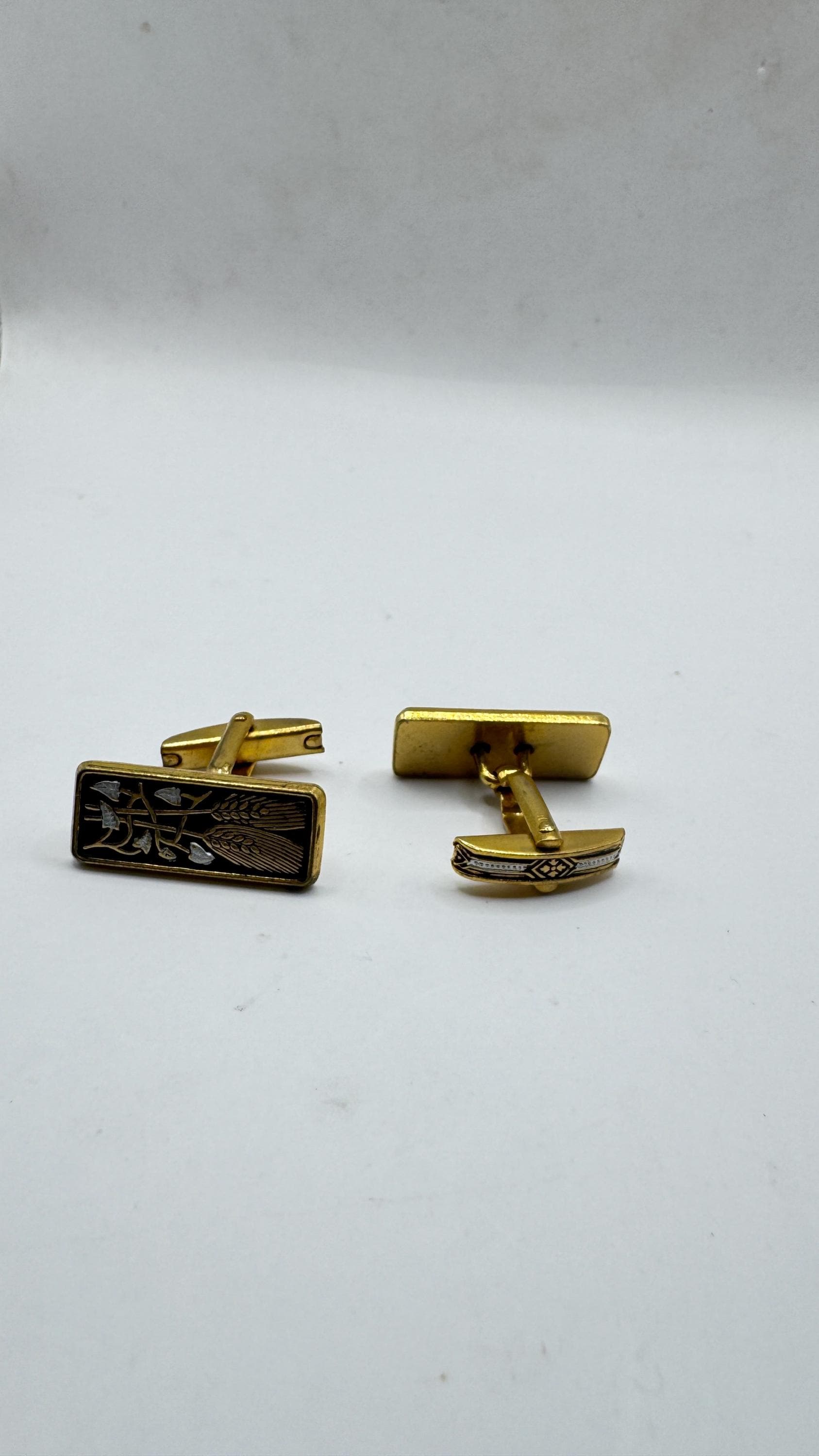 Vintage Gold Damascine Cuff links Gold Filled