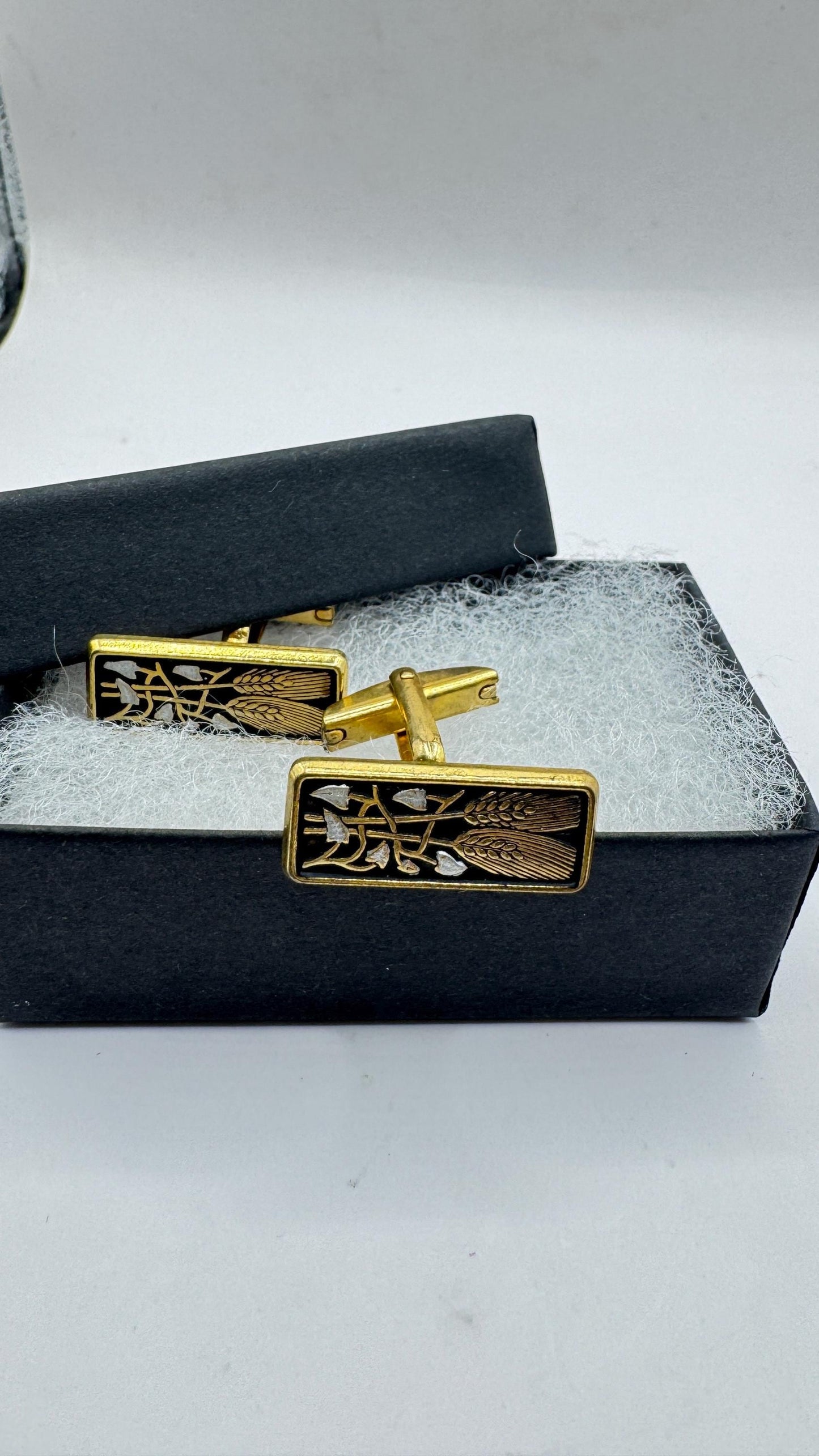 Vintage Gold Damascine Cuff links Gold Filled