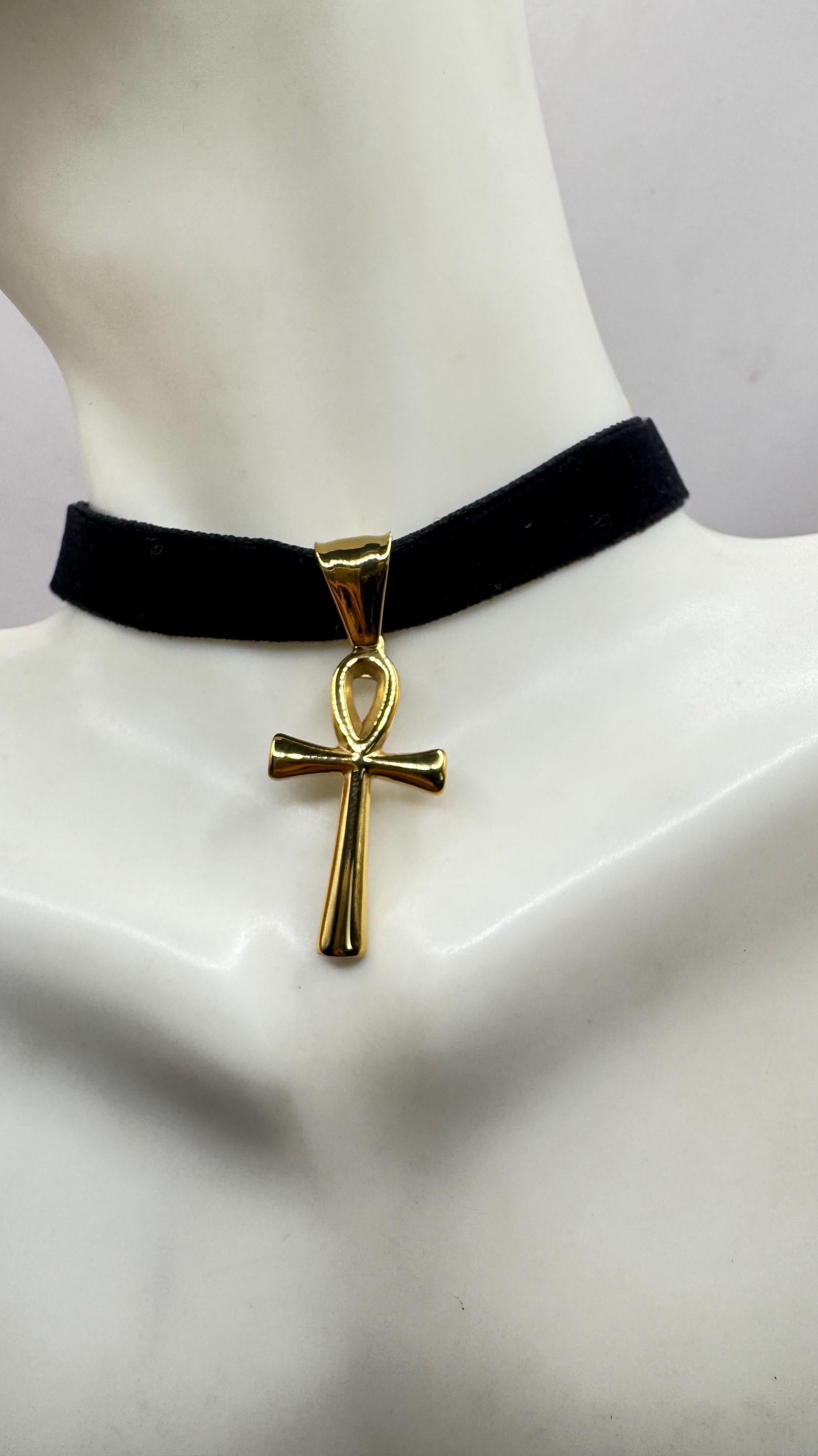 Golden Egyptian Ankh Pendant Choker