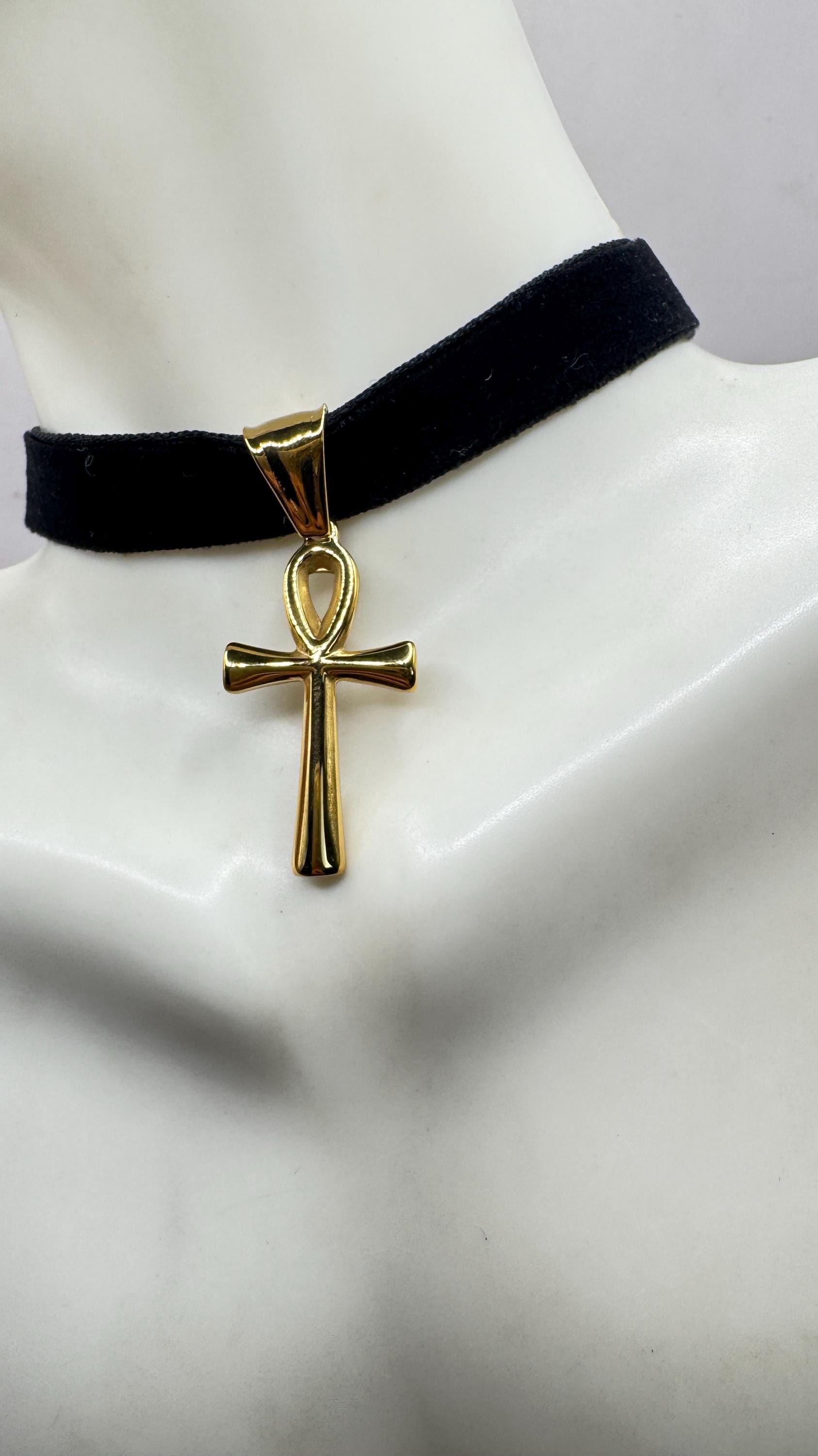 Golden Egyptian Ankh Pendant Choker