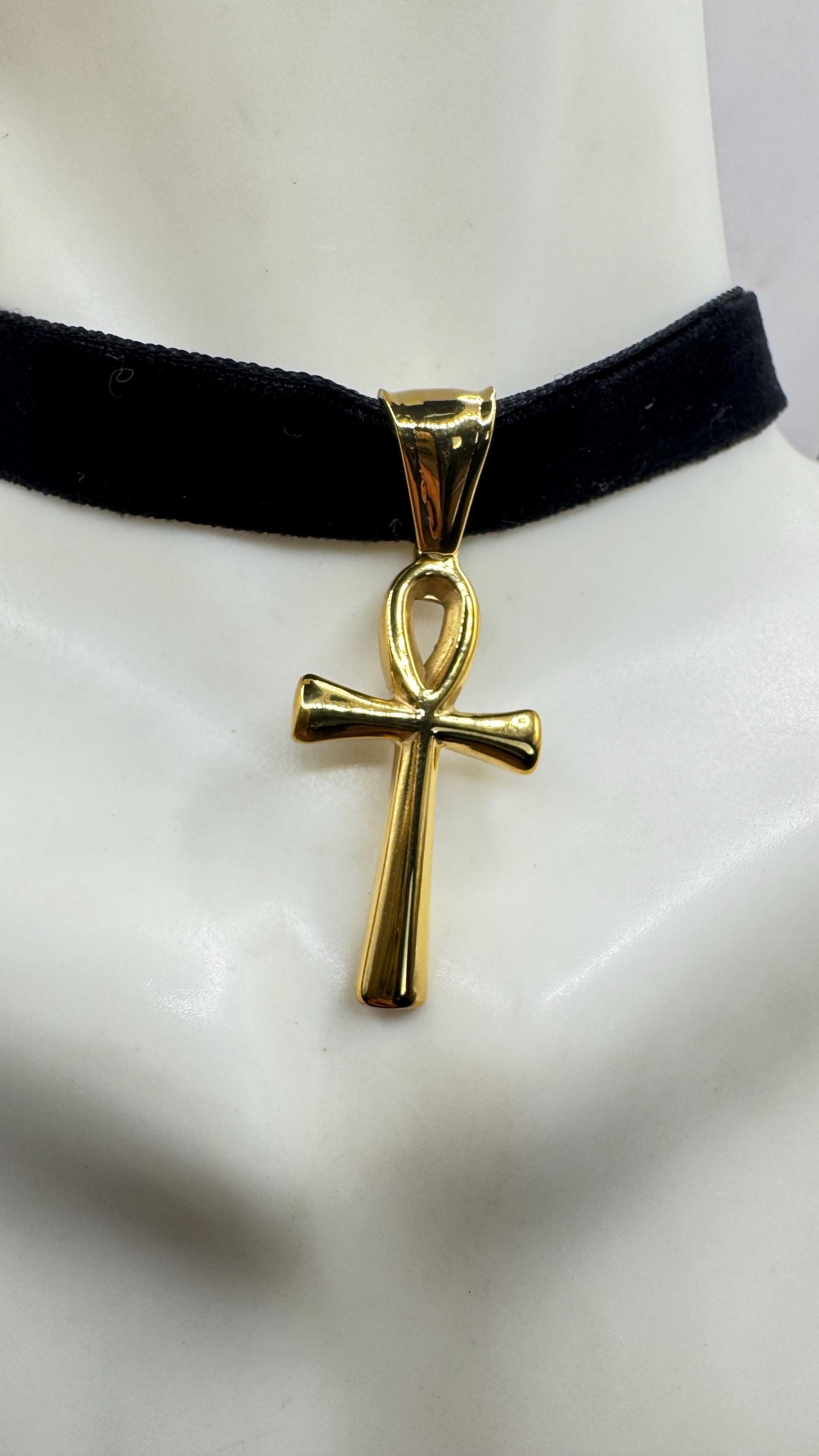 Golden Egyptian Ankh Pendant Choker