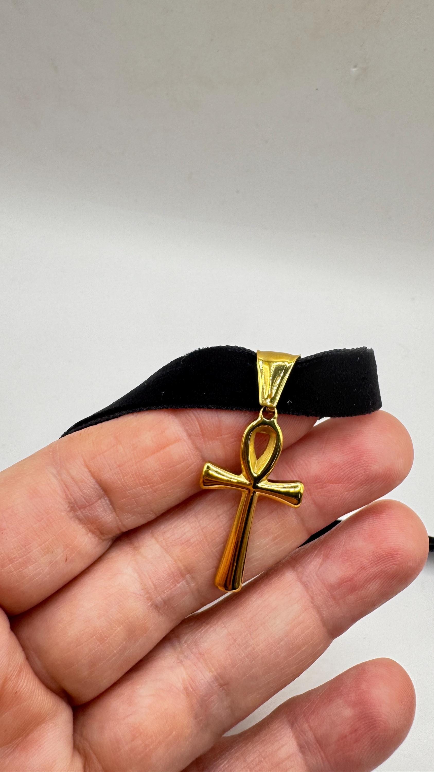 Golden Egyptian Ankh Pendant Choker