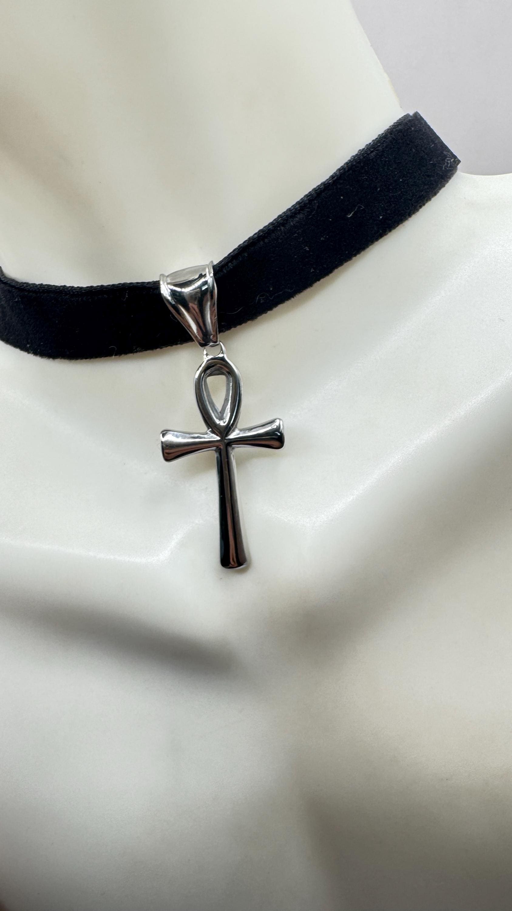 Silver Egyptian Ankh Pendant Choker