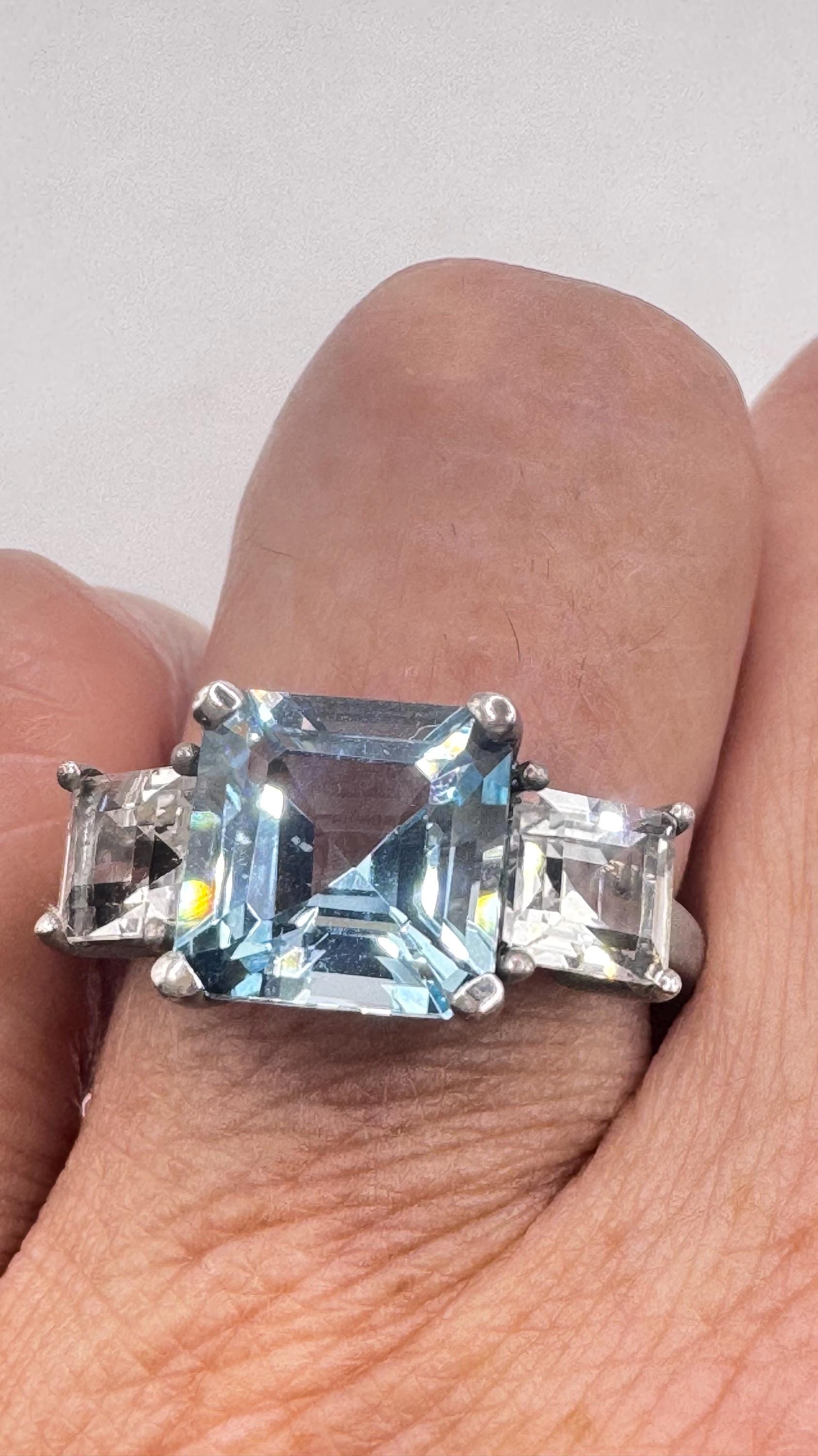 Vintage genuine blue topaz 925 sterling silver Ring
