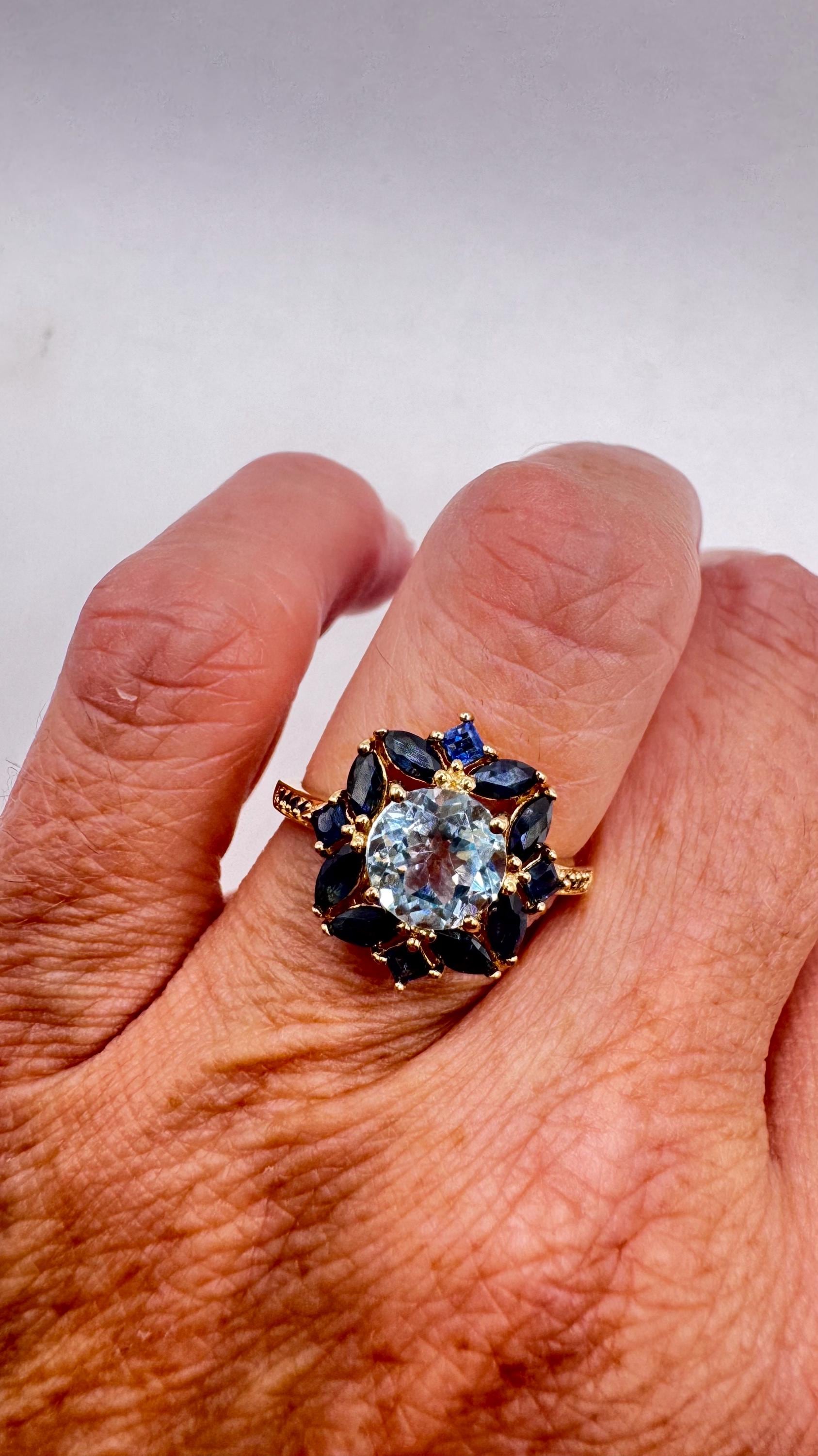 Vintage genuine blue topaz 925 sterling silver Ring