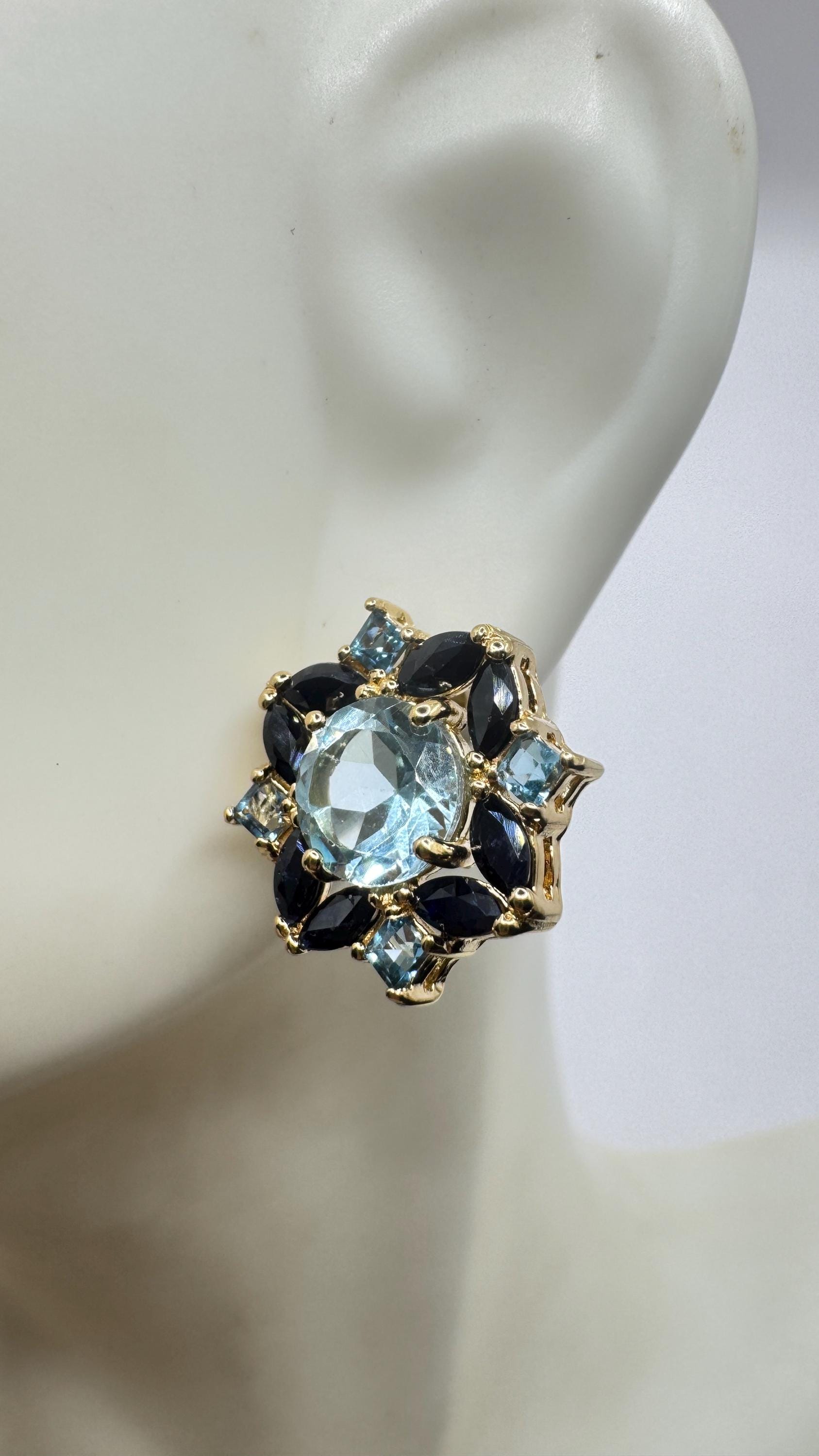 Vintage blue topaz sapphire 925 Sterling Silver Post Earrings