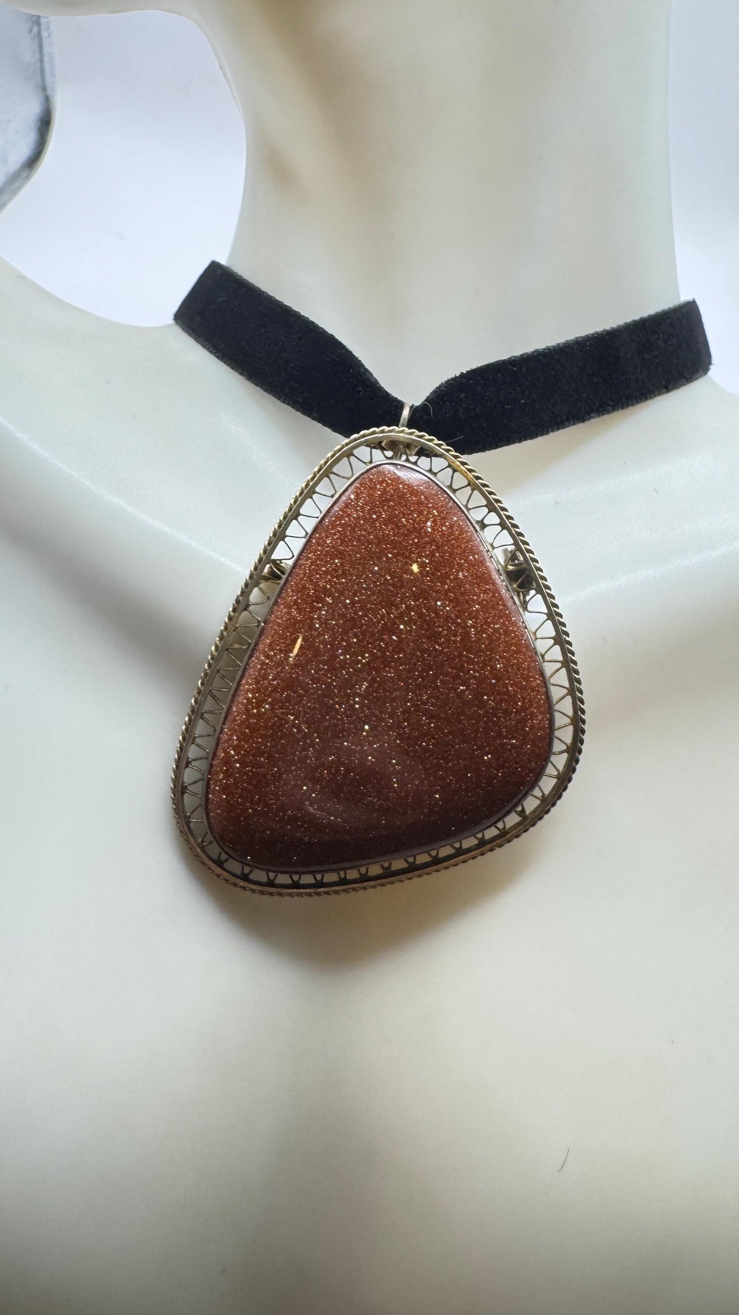 Vintage Goldstone Choker Gold Filled Necklace Pin Brooch