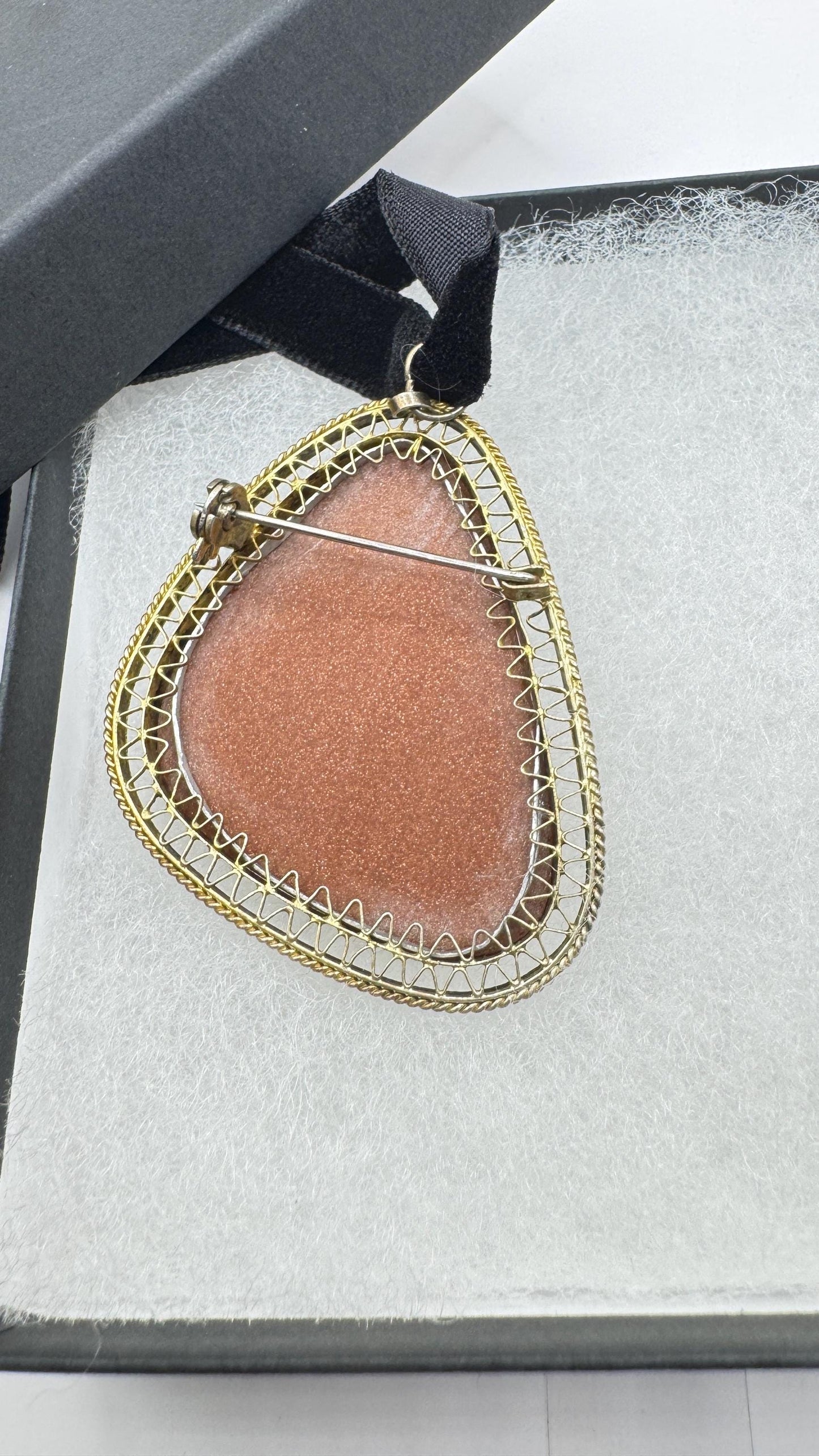 Vintage Goldstone Choker Gold Filled Necklace Pin Brooch