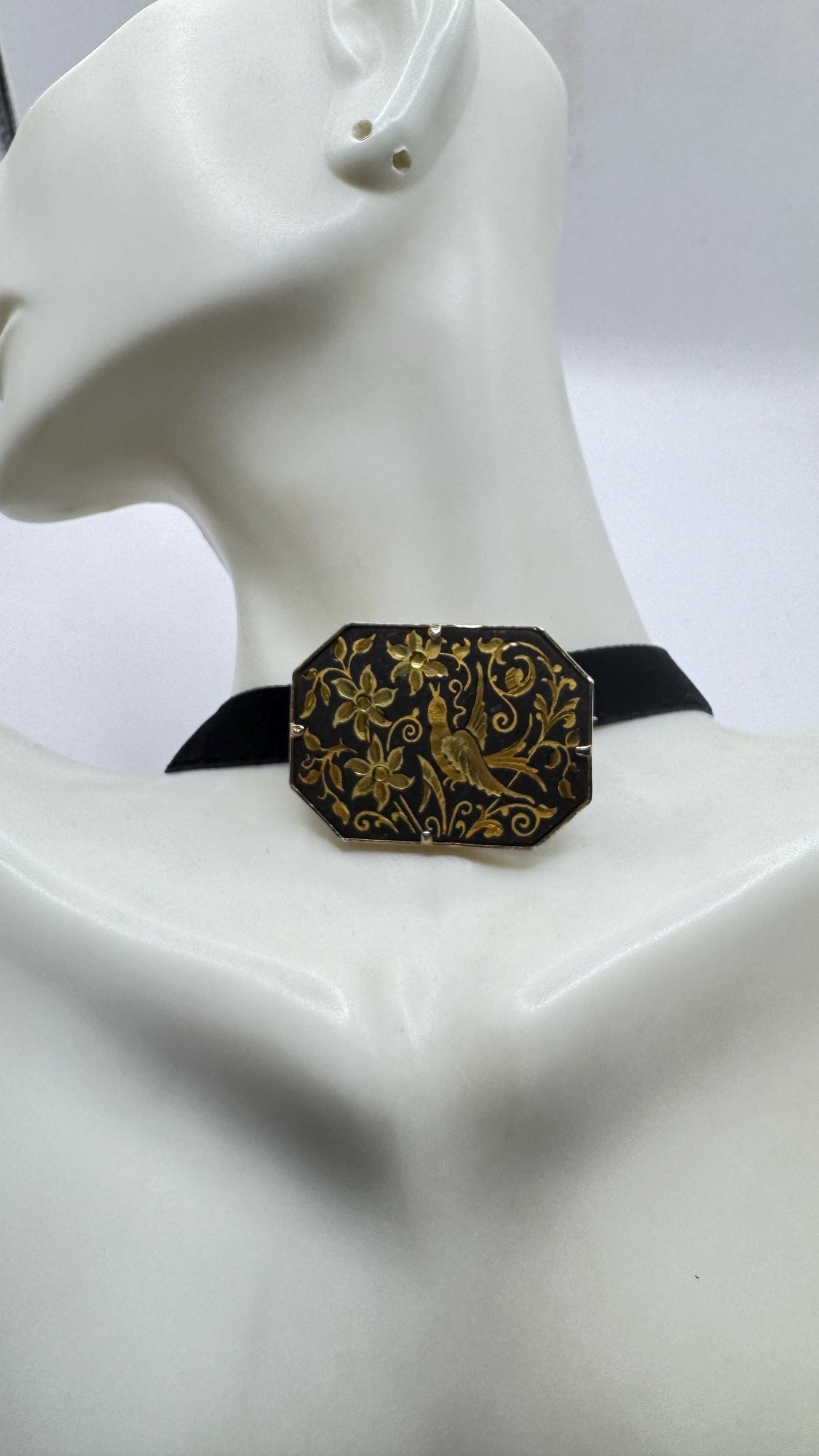 Vintage Gold Damascine Choker Gold Filled Choker Pin Brooch