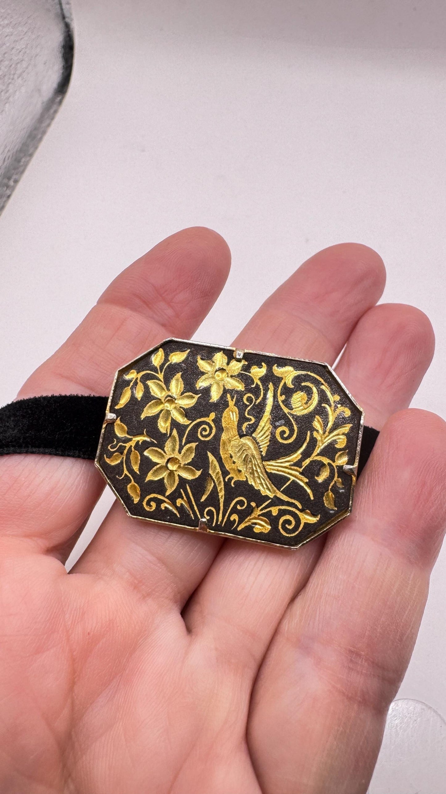 Vintage Gold Damascine Choker Gold Filled Choker Pin Brooch