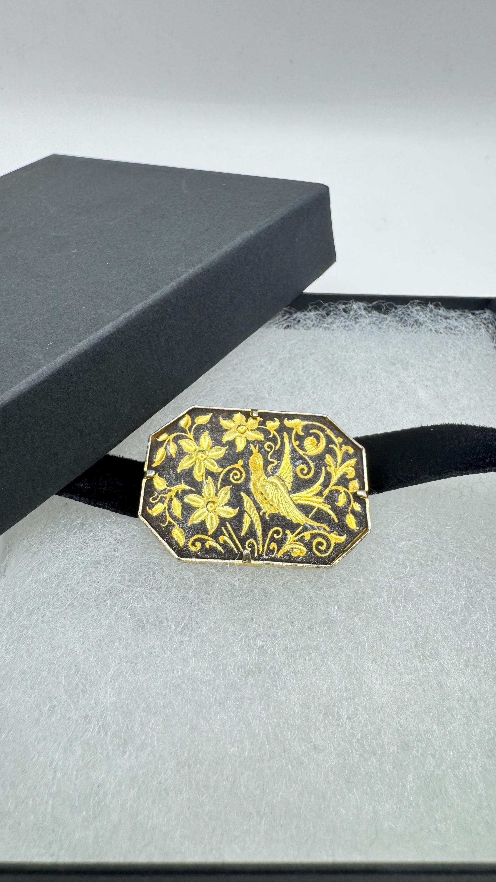 Vintage Gold Damascine Choker Gold Filled Choker Pin Brooch