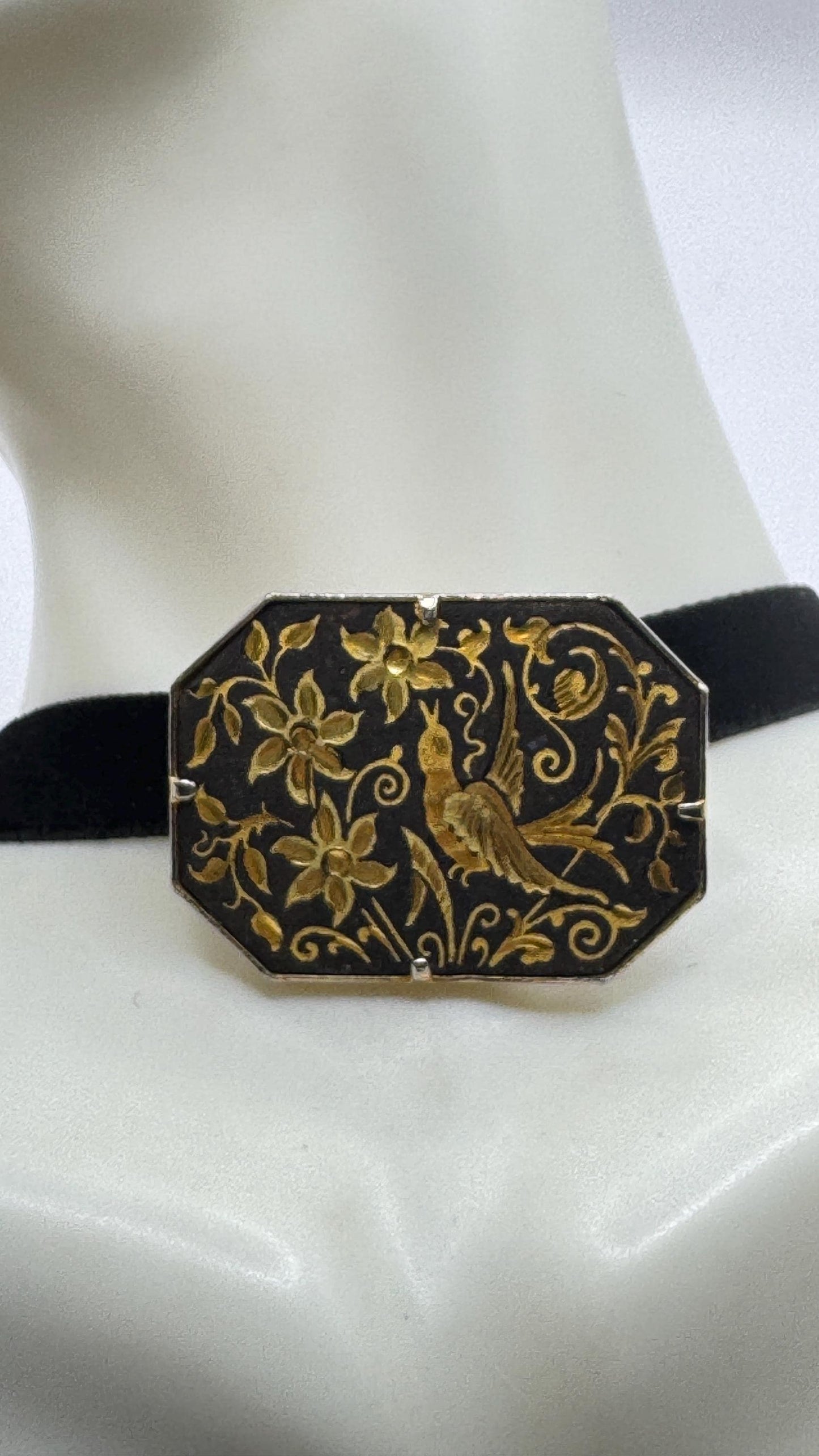 Vintage Gold Damascine Choker Gold Filled Choker Pin Brooch