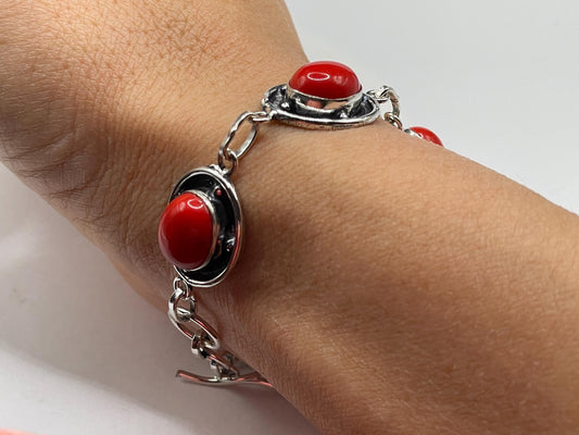 Vintage Coral Red Toggle Bracelet