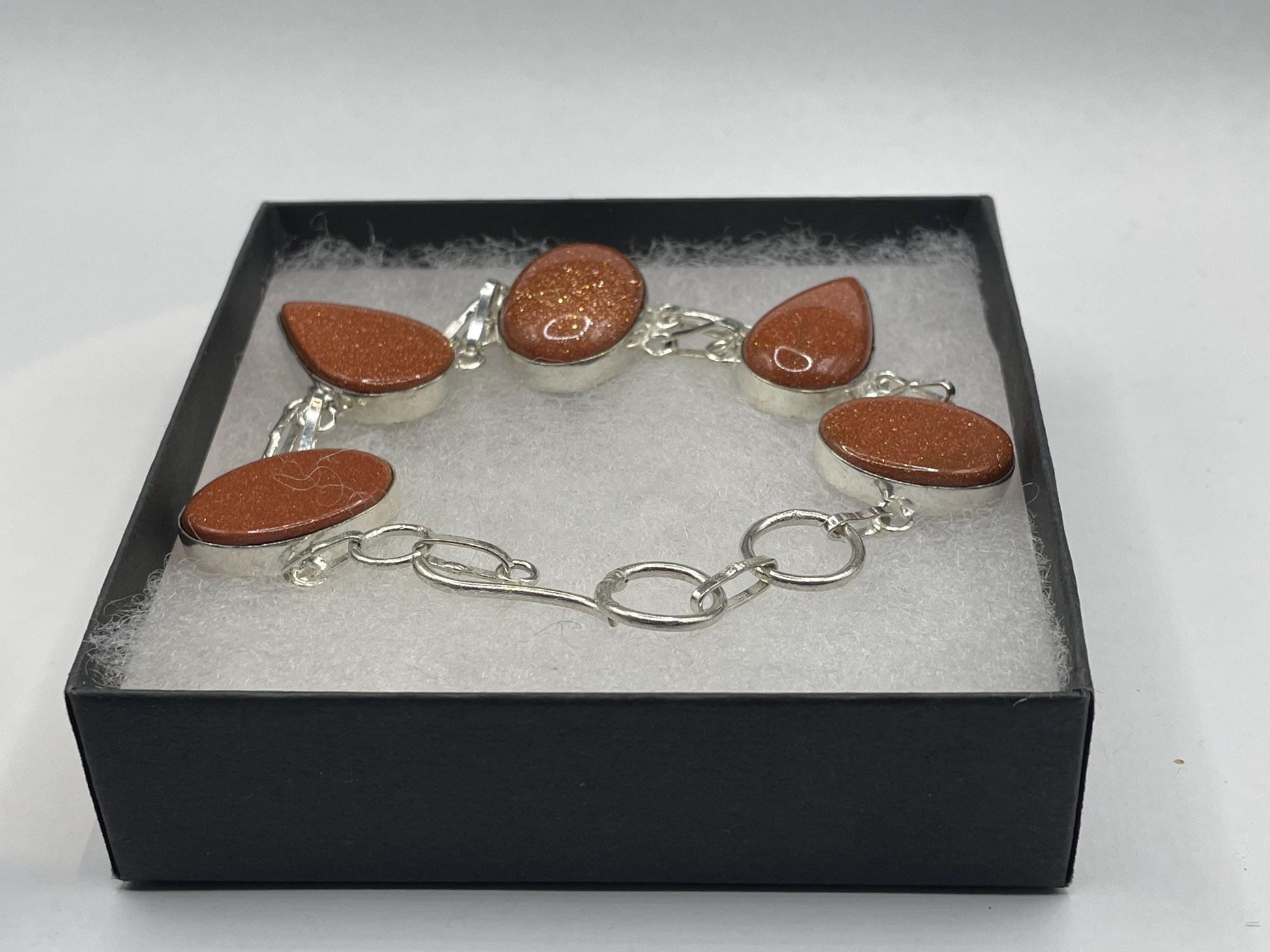 Vintage Goldstone Silver Toggle Bracelet