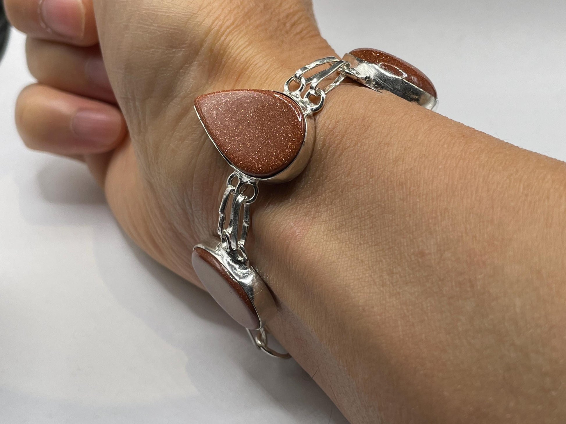 Vintage Goldstone Silver Toggle Bracelet