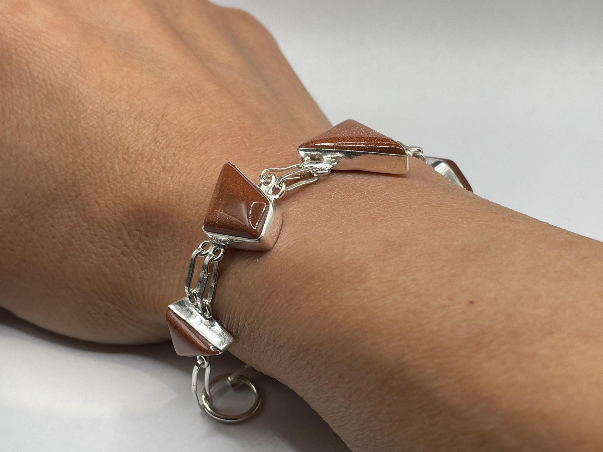 Vintage Goldstone Silver Toggle Bracelet