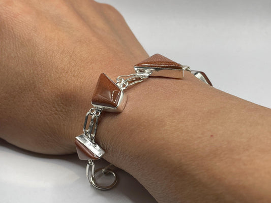 Vintage Goldstone Silver Toggle Bracelet